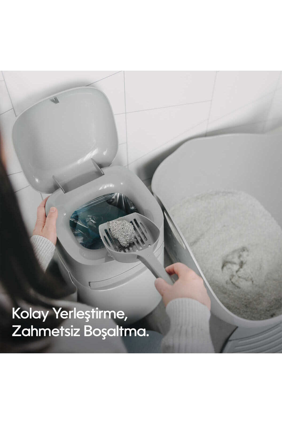 سطل زباله خاک گربه لیتر جینی Litter Genie نسل جدید Ultra، خاکستری، همراه کیسه یدک هدیه