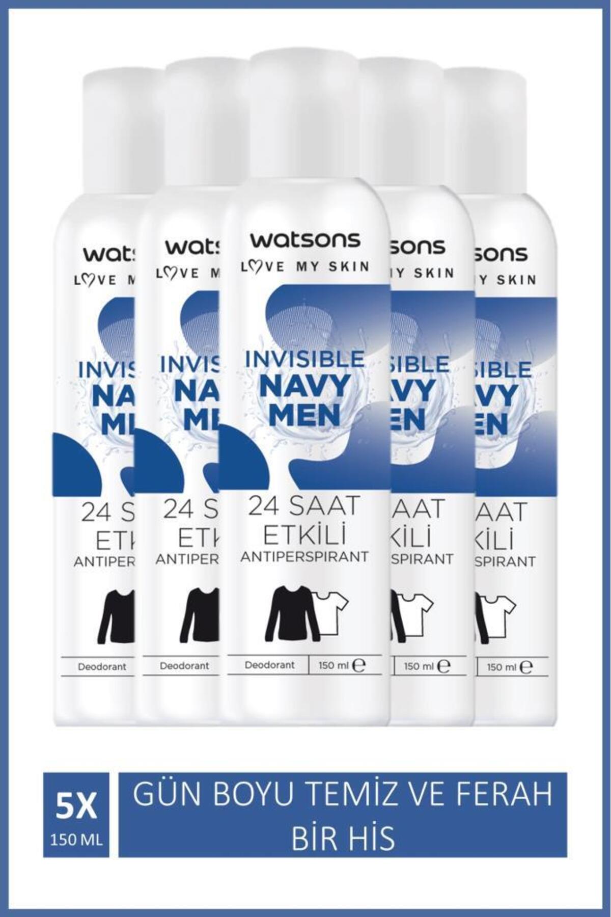 اسپری دئودورانت مردانه واتسونز Watsons Invisible Navy، بسته ۵ عددی 150ml