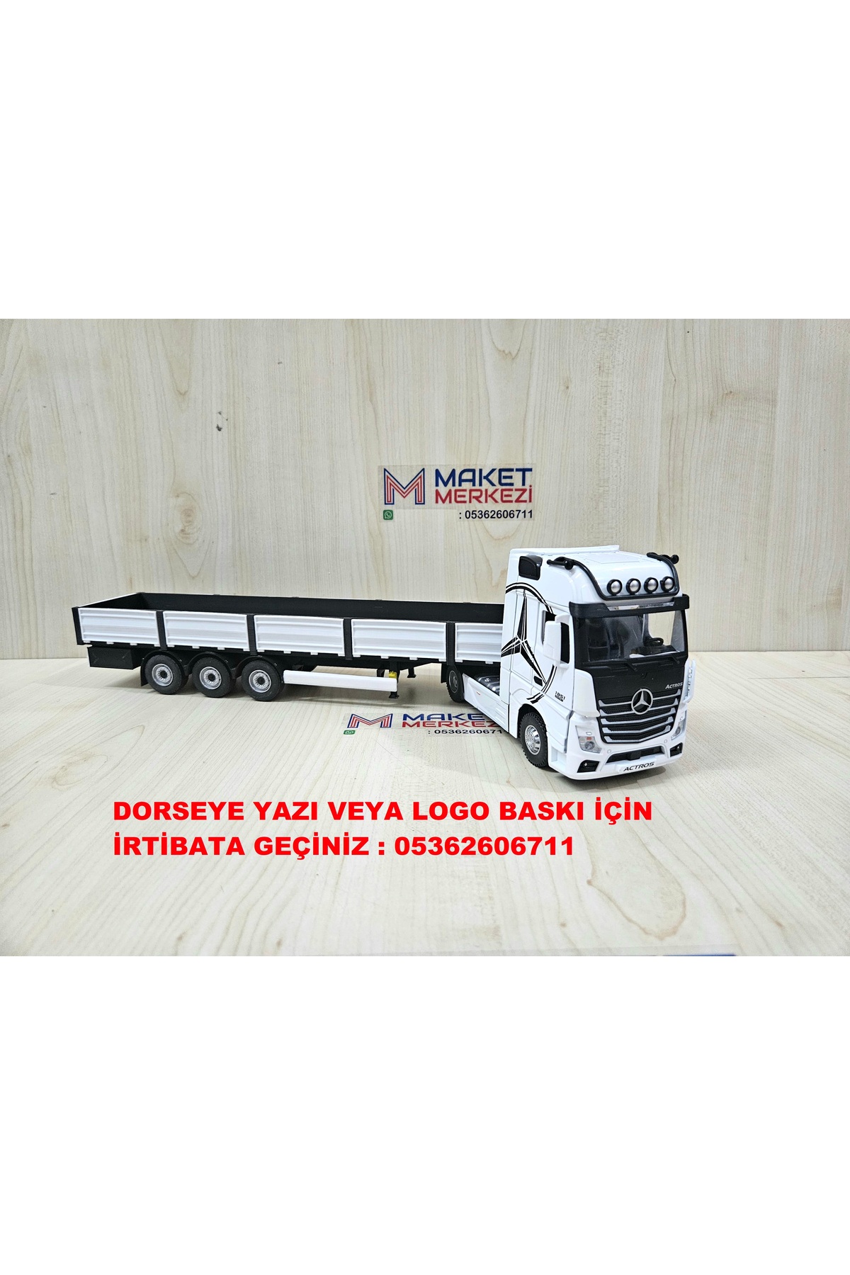 مدل خودرو نیم متر طول 1 36 تریلر MERCEDES ACTROS RAIL نام نوشته شده سفید اورجینال Maket
