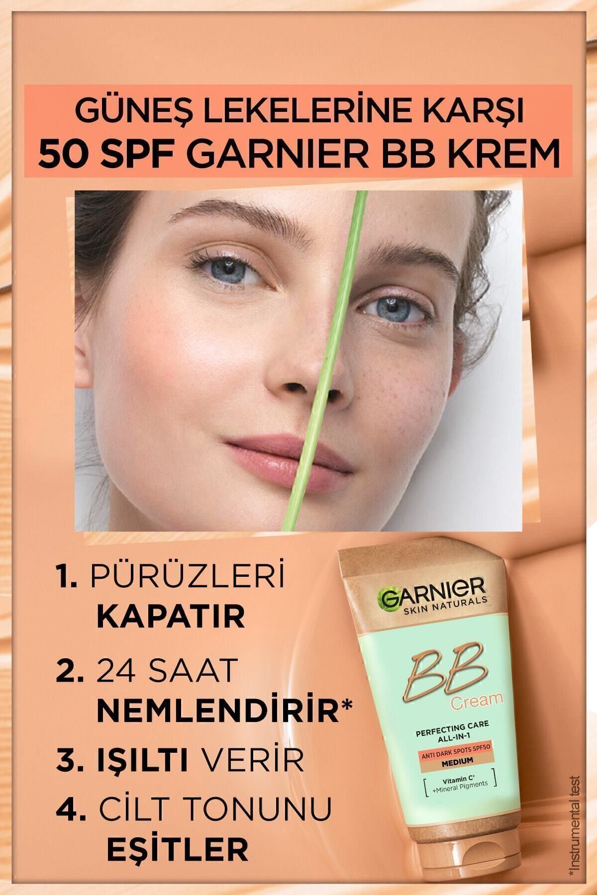 Garnier کرم بی‌بی کرم محافظ SPF50+ با رنگ پوست متوسط