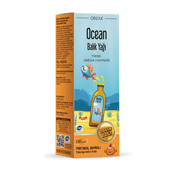 شربت روغن ماهی امگا ۳ کودک اورزاکس Orzax مدل Ocean با طعم پرتقال حجم ۱۵۰ میلی‌لیتر