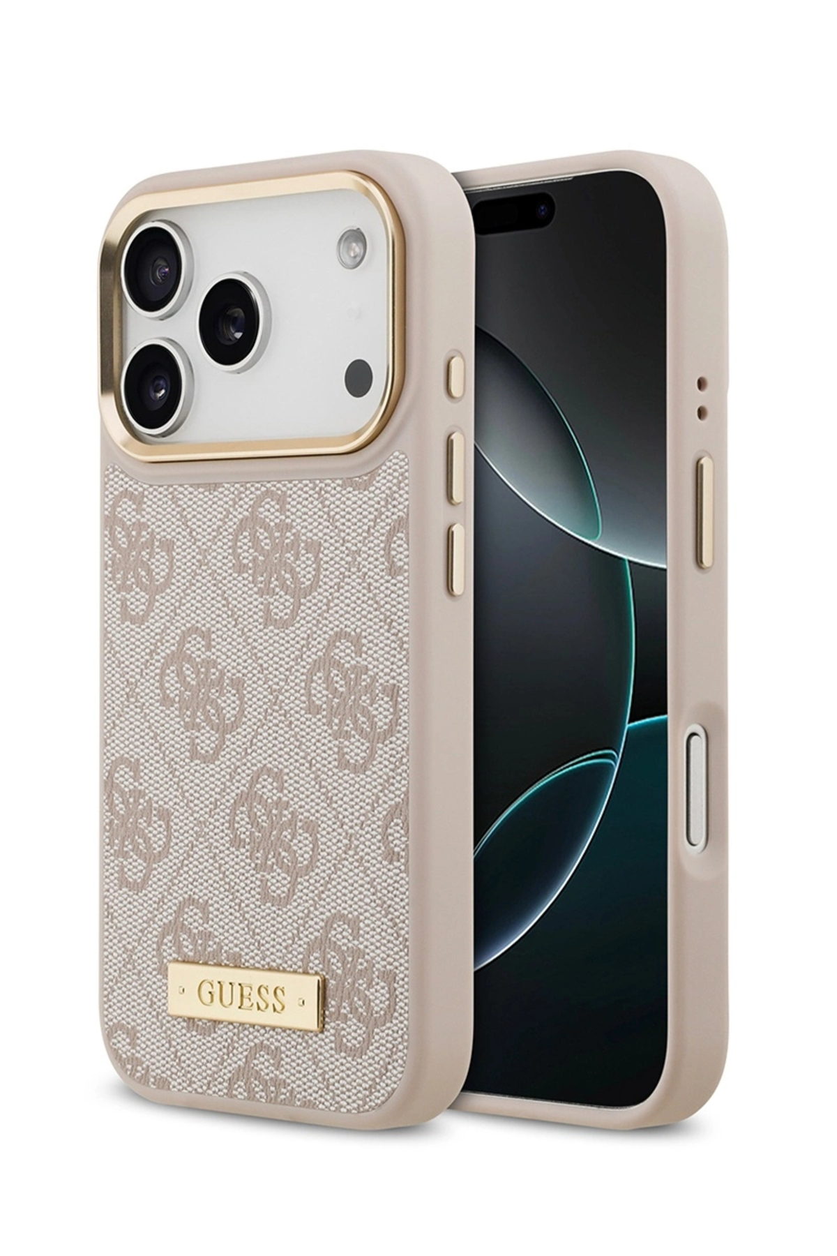 کاور و قاب سازگار با IPHONE 17 PRO دارای مجوز M SAFE 4G طرح PU فلزی لوگوی کلاسیک صورتی اورجینال Guess