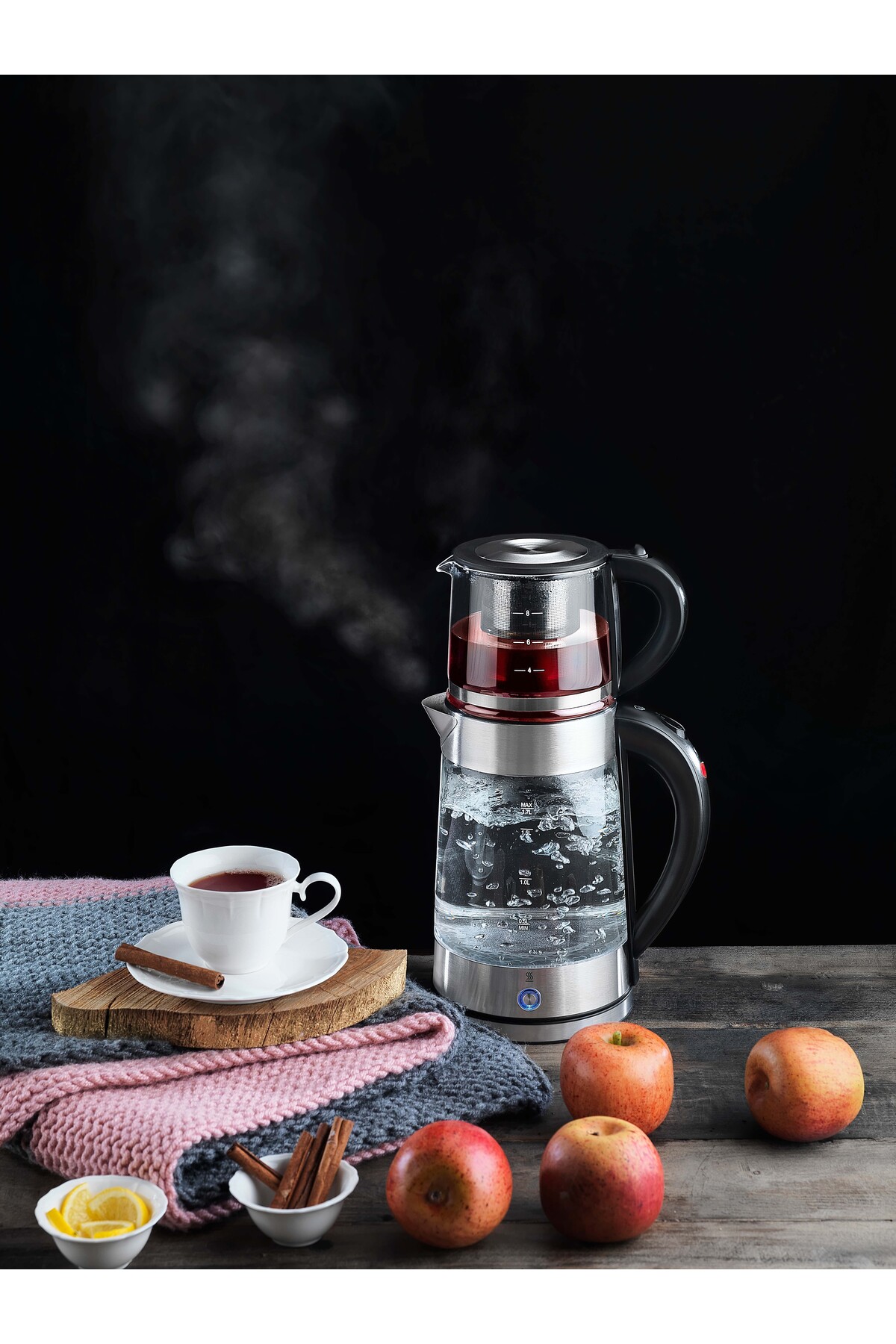 چای ساز کتری شیشه ای GOURMEMAXX 4 تکه شفاف اورجینال Schafer