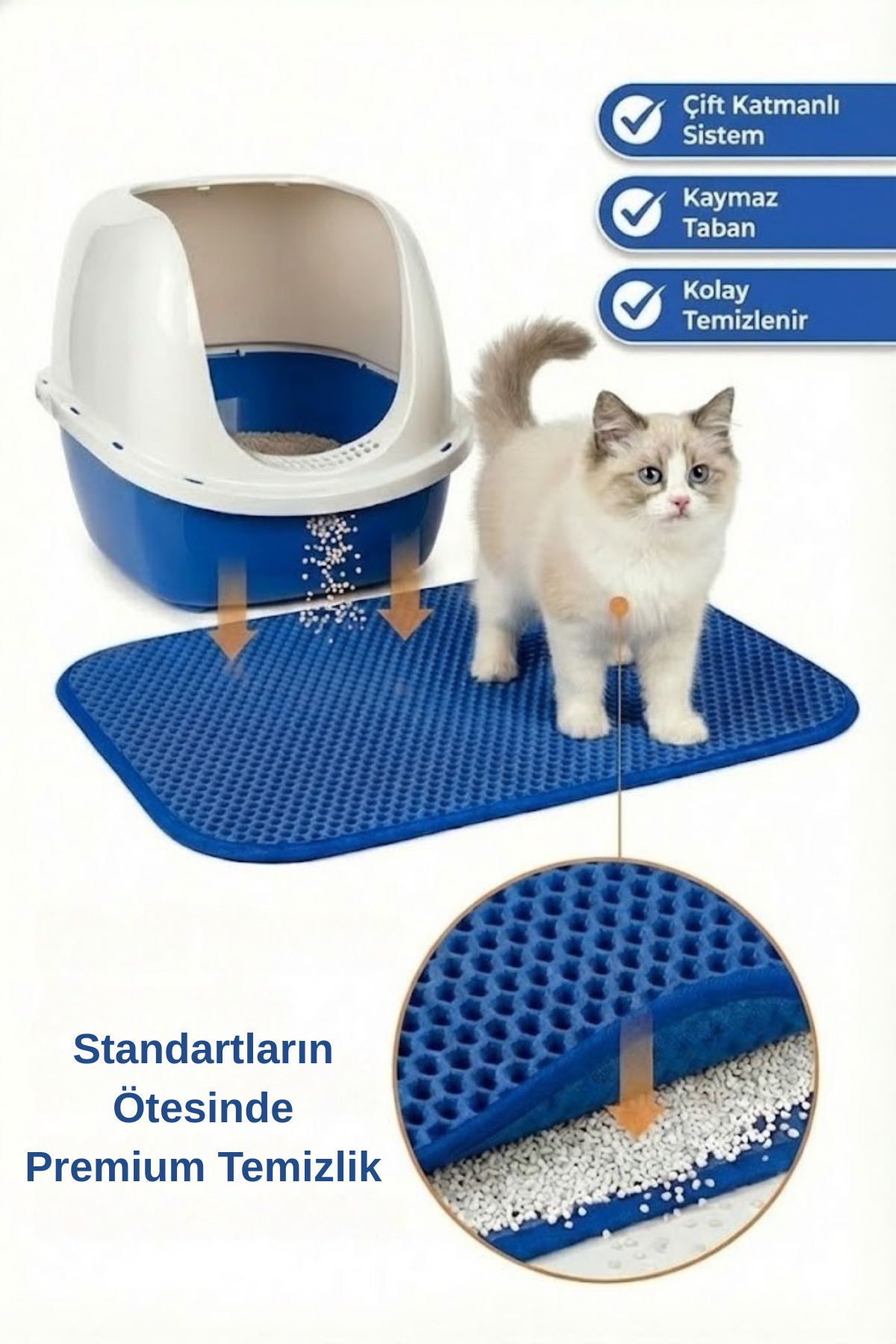 زیرانداز جلوی ظرف خاک گربه پوگالو Pugalo CleanPaw Premium، دولایه، ۵۰ × ۷۵ سانتی‌متر آبی