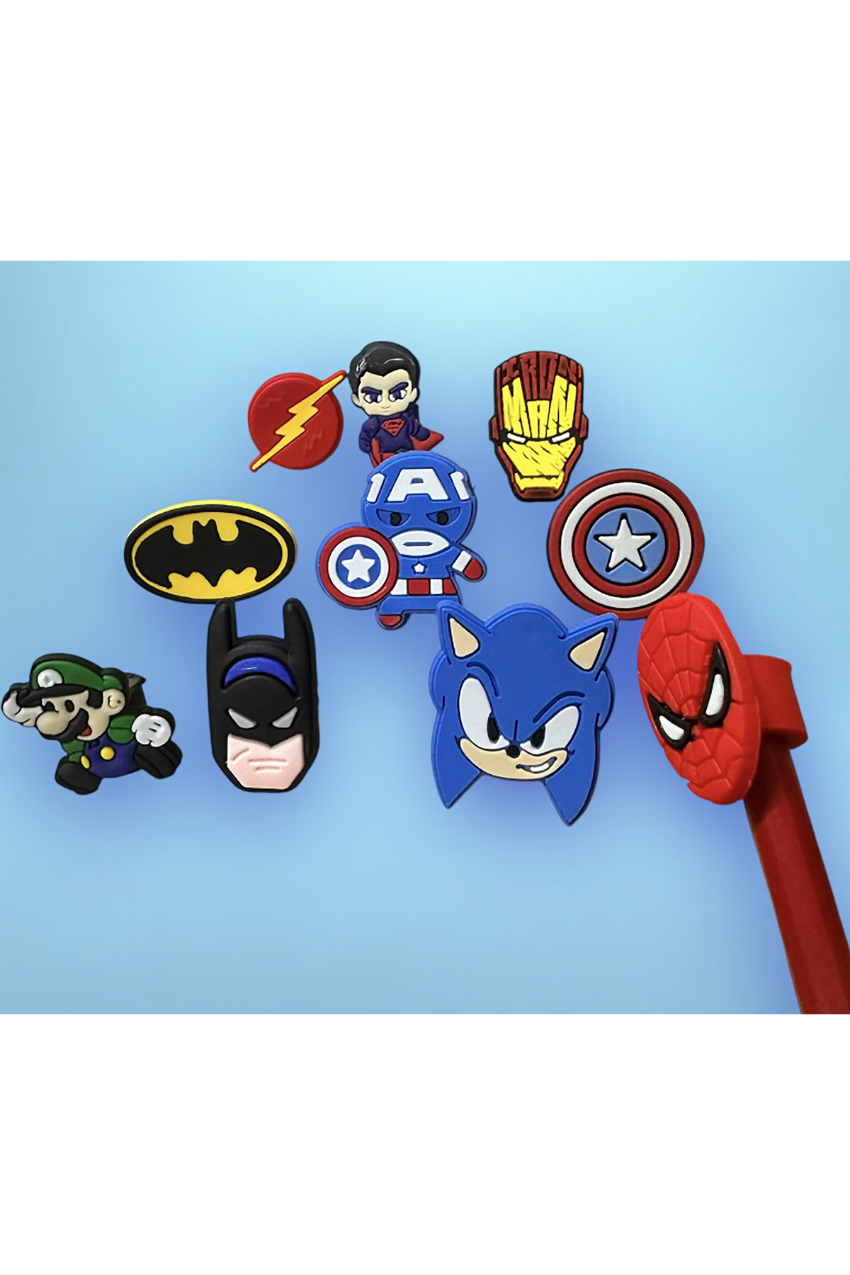 فیگور ست زیورآلات سر قلم 10 تایی با MARVEL SONIC MARIO از ترکیه Buki'nin Atölyesi