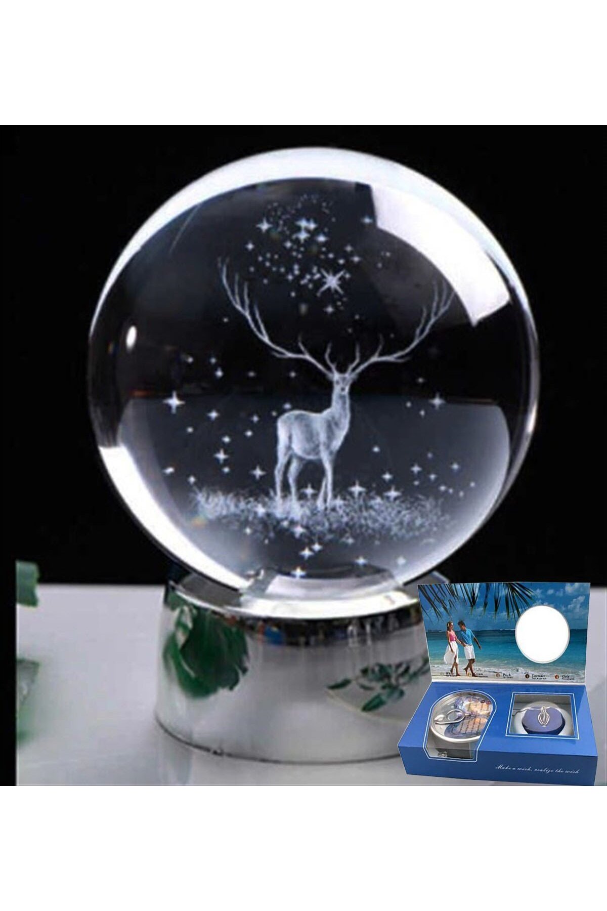گوی برفی ست هدیه کادویی چراغ شب LED گوزن و گردنبند صدف مروارید از ترکیه Çılgıntrend