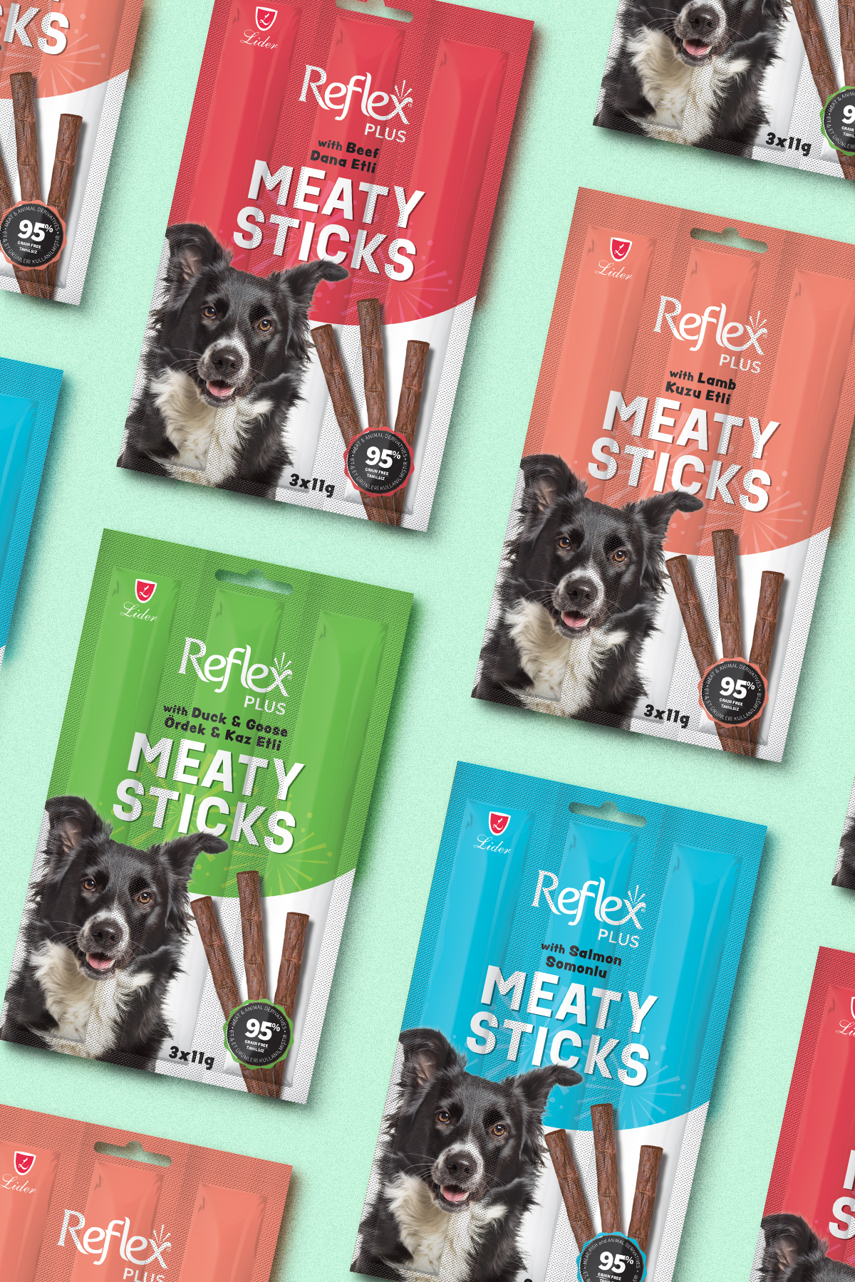 تشویقی سگ رفلکس Reflex Meaty Sticks، ۳×۱۱ گرم، ترکیبی از ۴ نوع