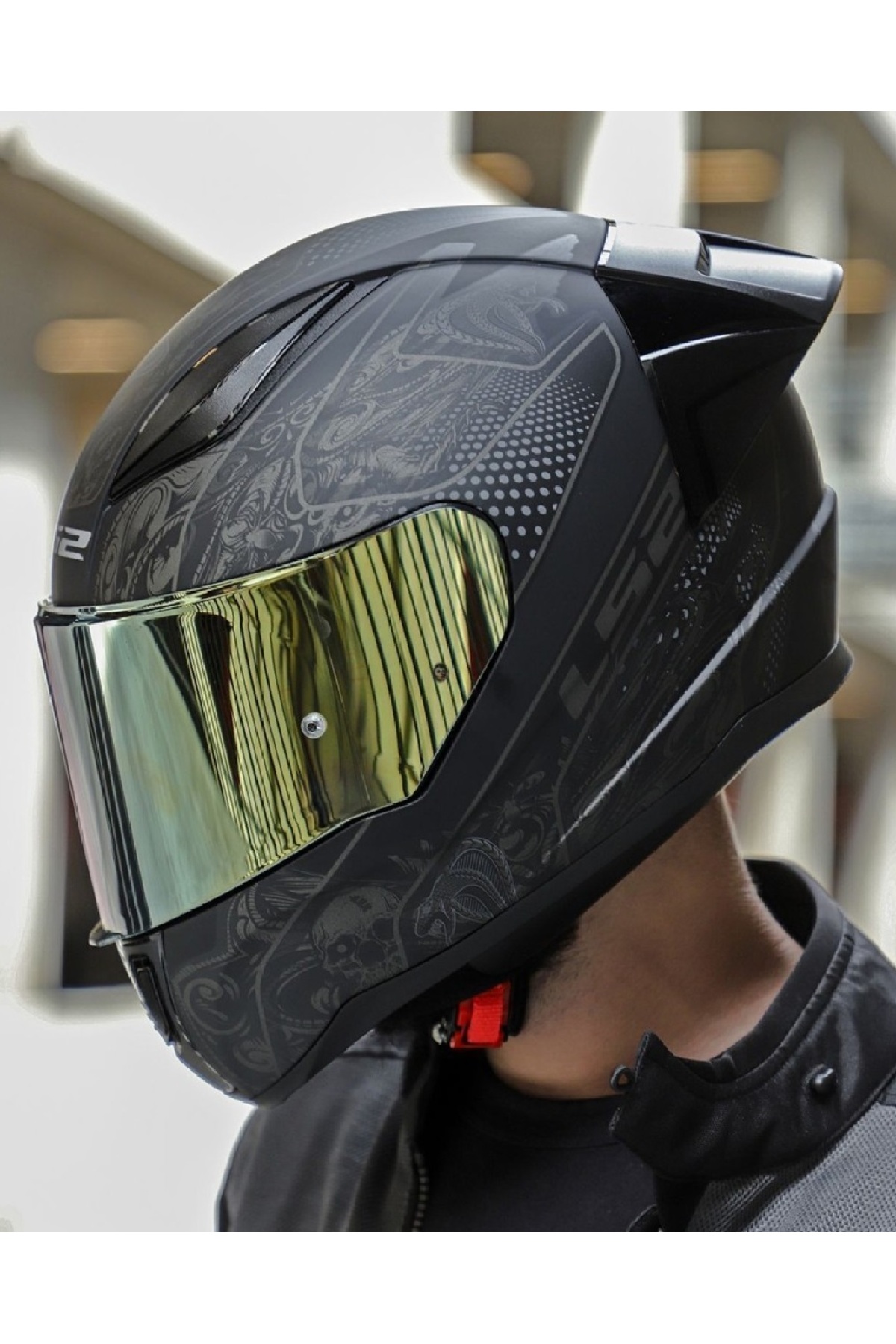 کلاه کاسکت تمام‌صورت ال‌اس۲ LS2 Rapid 2 Race Crypt مشکی مات با طلق طلایی