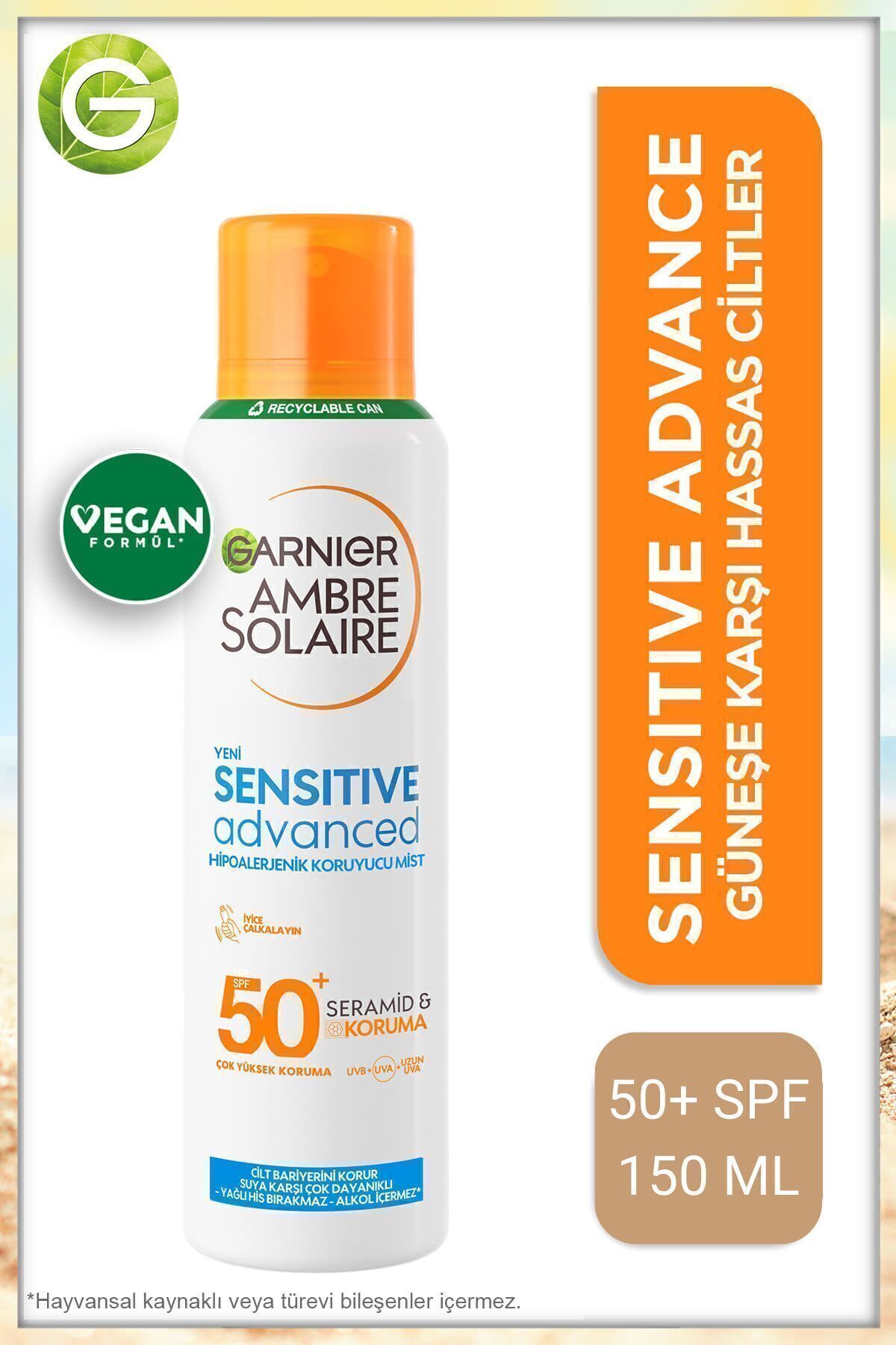 کرم ضد آفتاب بدن اسپری AMBRE SOLAIRE برای SPF حساس 50 150 میل KEYON3288 Garnier