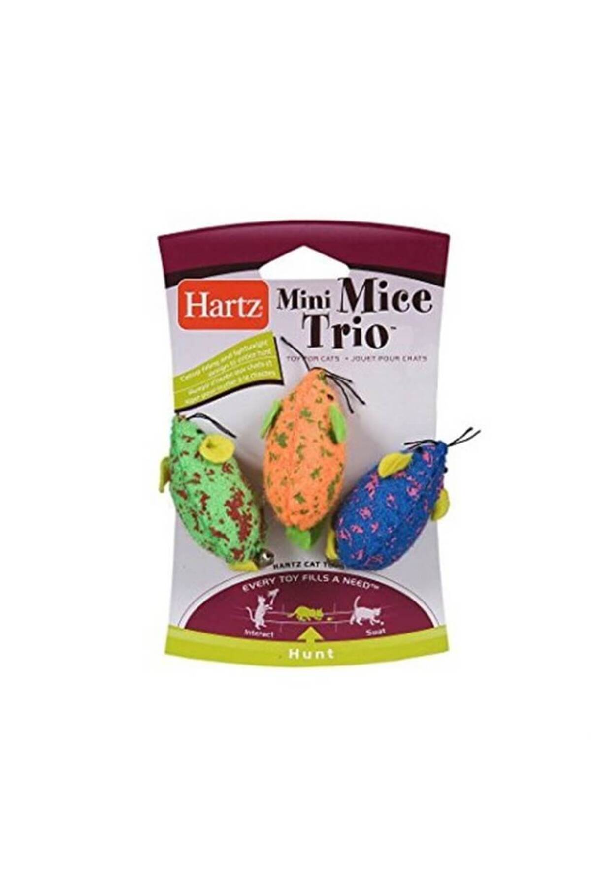 اسباب‌بازی موش گربه هارتز Hartz، سه‌تایی Just For Cats Mini Mice Trio رنگارنگ
