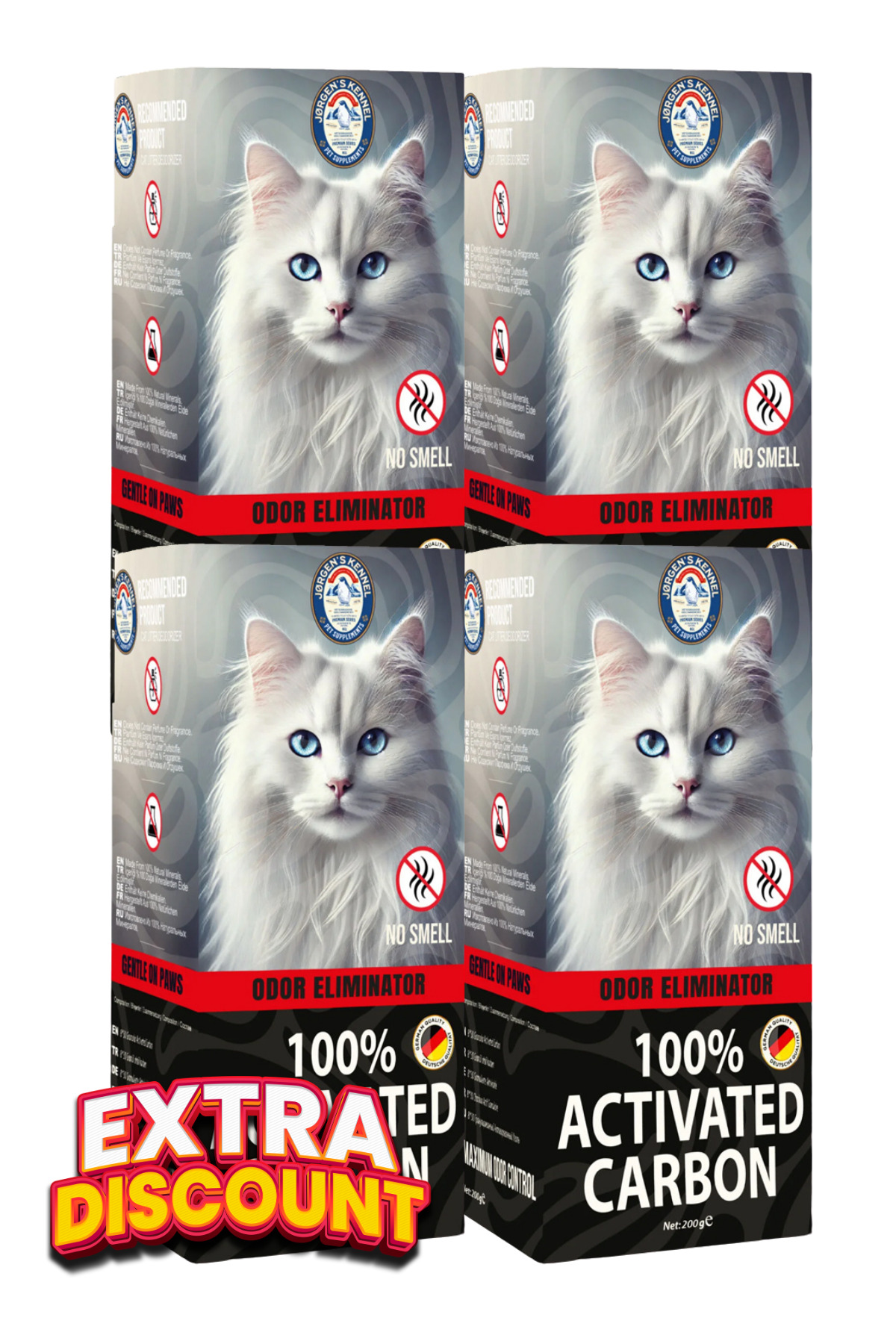 بوگیر پودری خاک گربه جورجنس کنل Jorgens Kennel، کربن فعال، بسته ۴ عددی 200gr