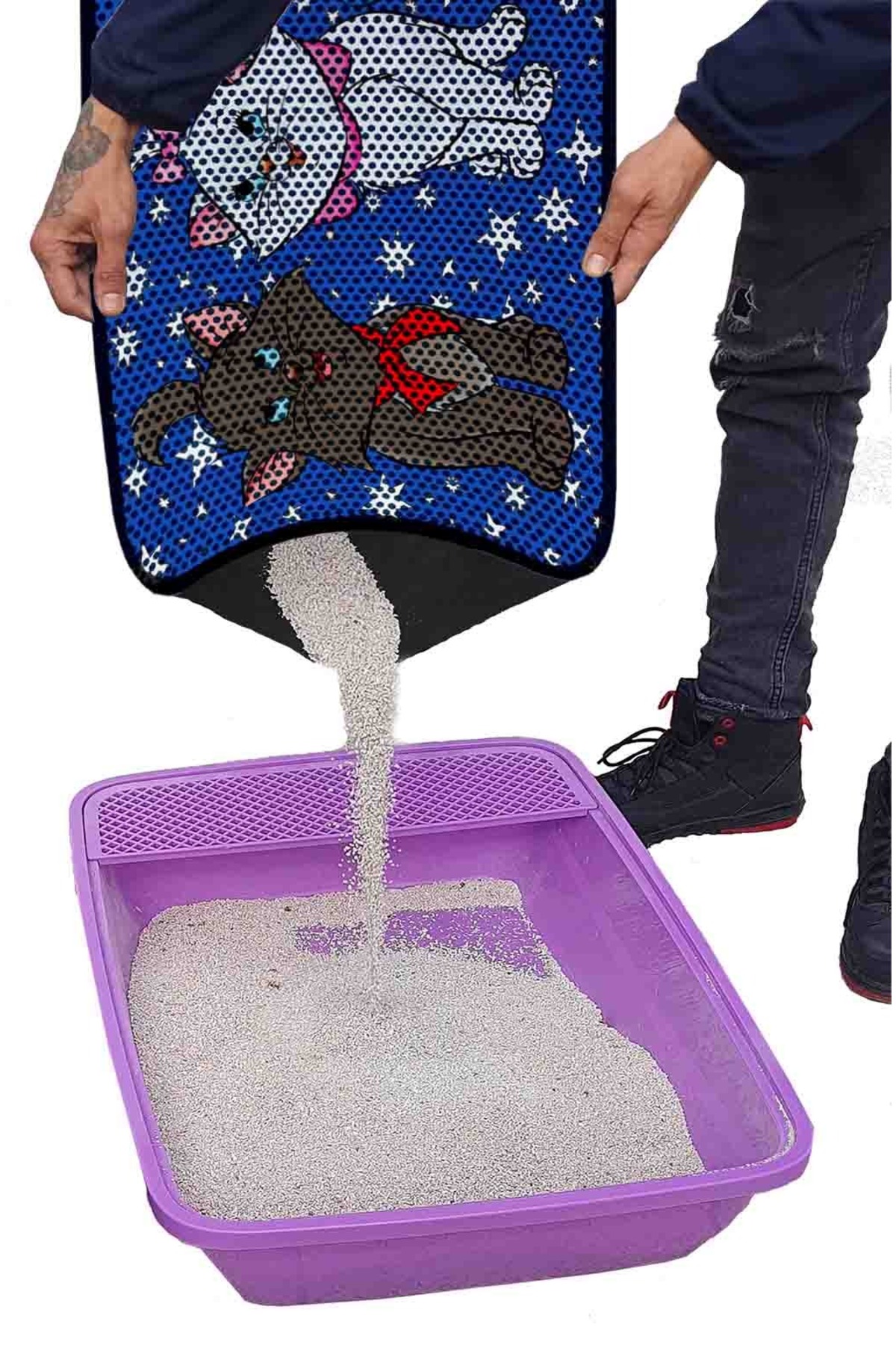 زیرانداز جلوی توالت گربه پتی‌کول PATICOOL، ۶۰×۱۲۰ سانتی‌متر، طرح پنجه و الک‌دار چندرنگ