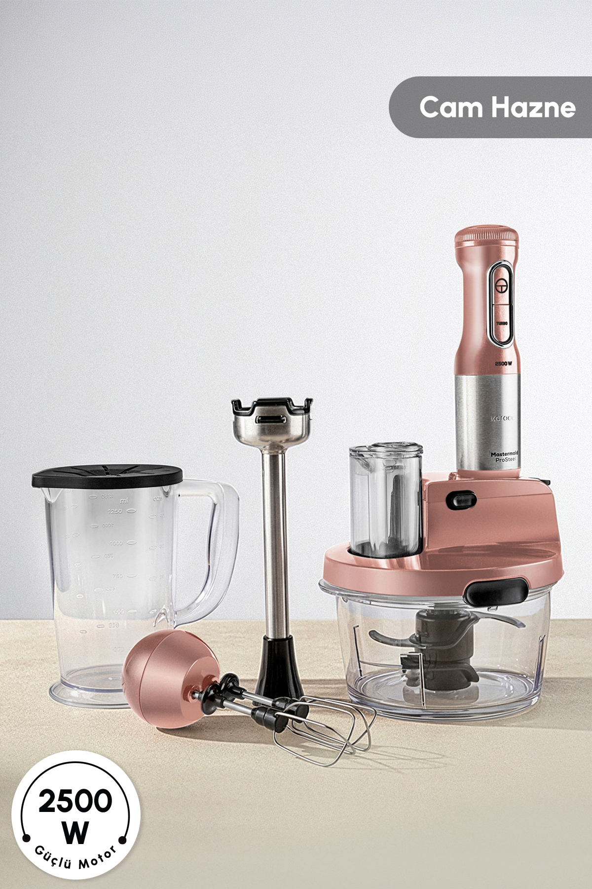 ست مخلوط کن غذاساز PROSTEEL GLASS LONG BLENDER FEET 6 BLADES 2500 W ROSEGOLD اورجینال Karaca