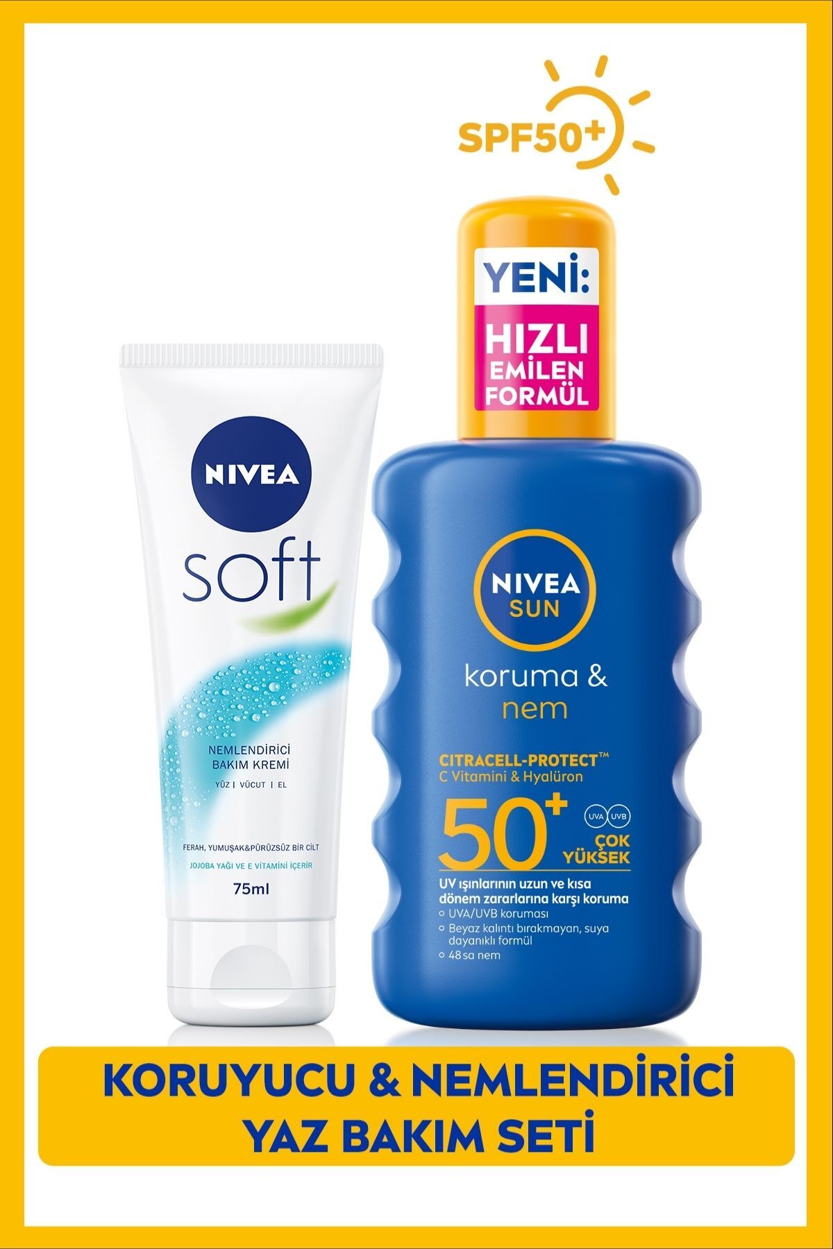NIVEA اسپری آفتابی محافظتی و مرطوب کننده GKF50 200 میلی لیتر و کرم مرطوب کننده نرم 75 میلی لیتر