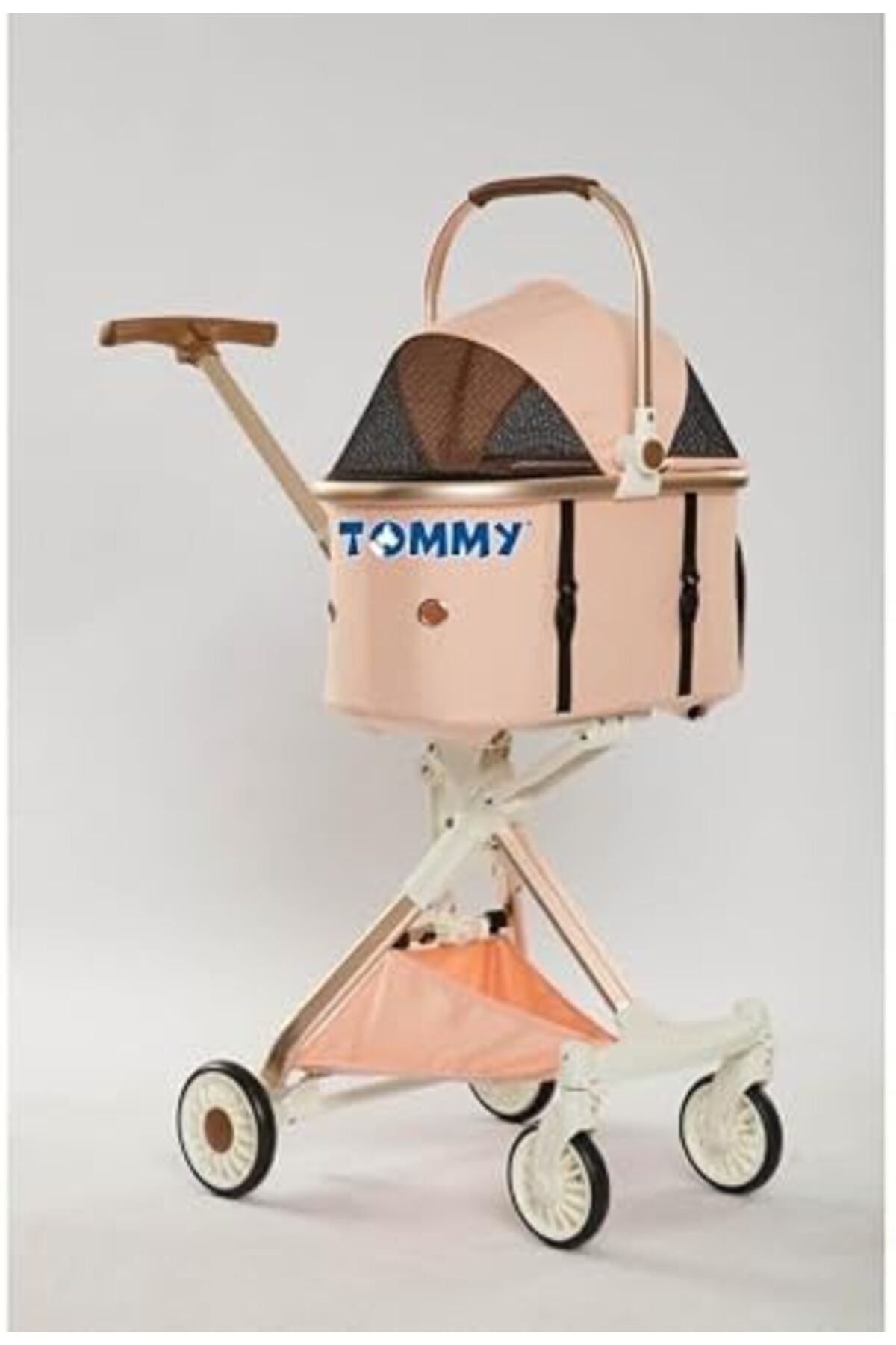 کالسکه حیوانات خانگی تامی Tommy، طلایی و صورتی، ۸۳ × ۴۸٫۵ × ۱۱۰ سانتی‌متر، حداکثر ۱۰ کیلوگرم
