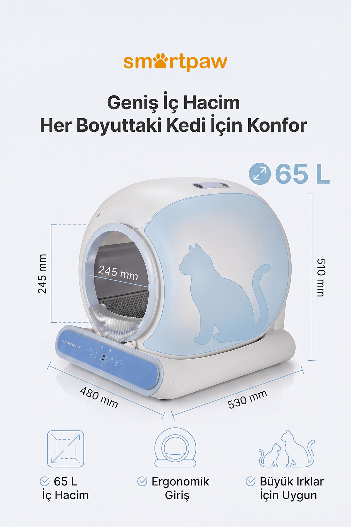 توالت گربه هوشمند و خودکار اسمارت‌پا SMARTPAW Nova Cat، مدل MSP-04، با مخزن زباله ۹ لیتری 65L