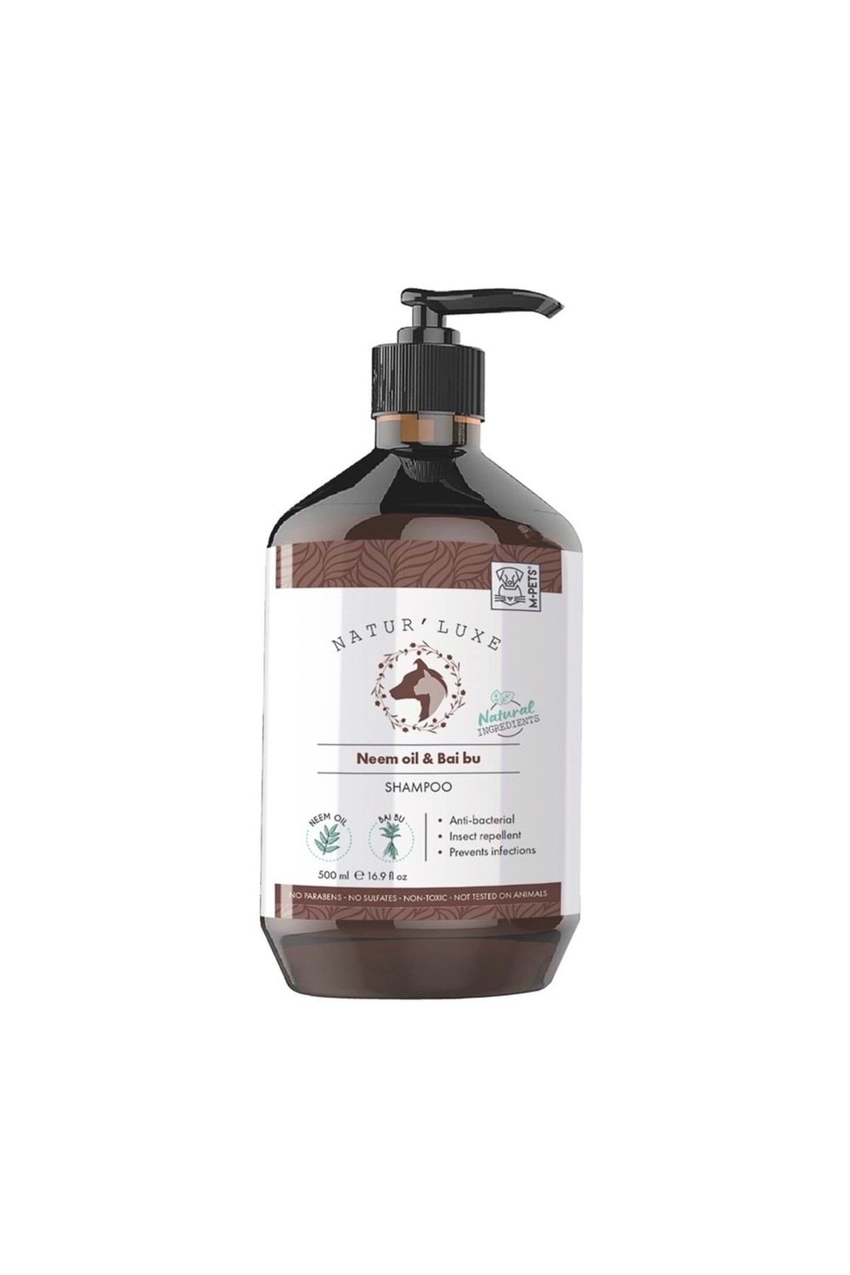 شامپو سگ ام‌پتس M-PETS NATURLUXE با روغن نیم و بای‌بو، ۵۰۰ میلی‌لیتر