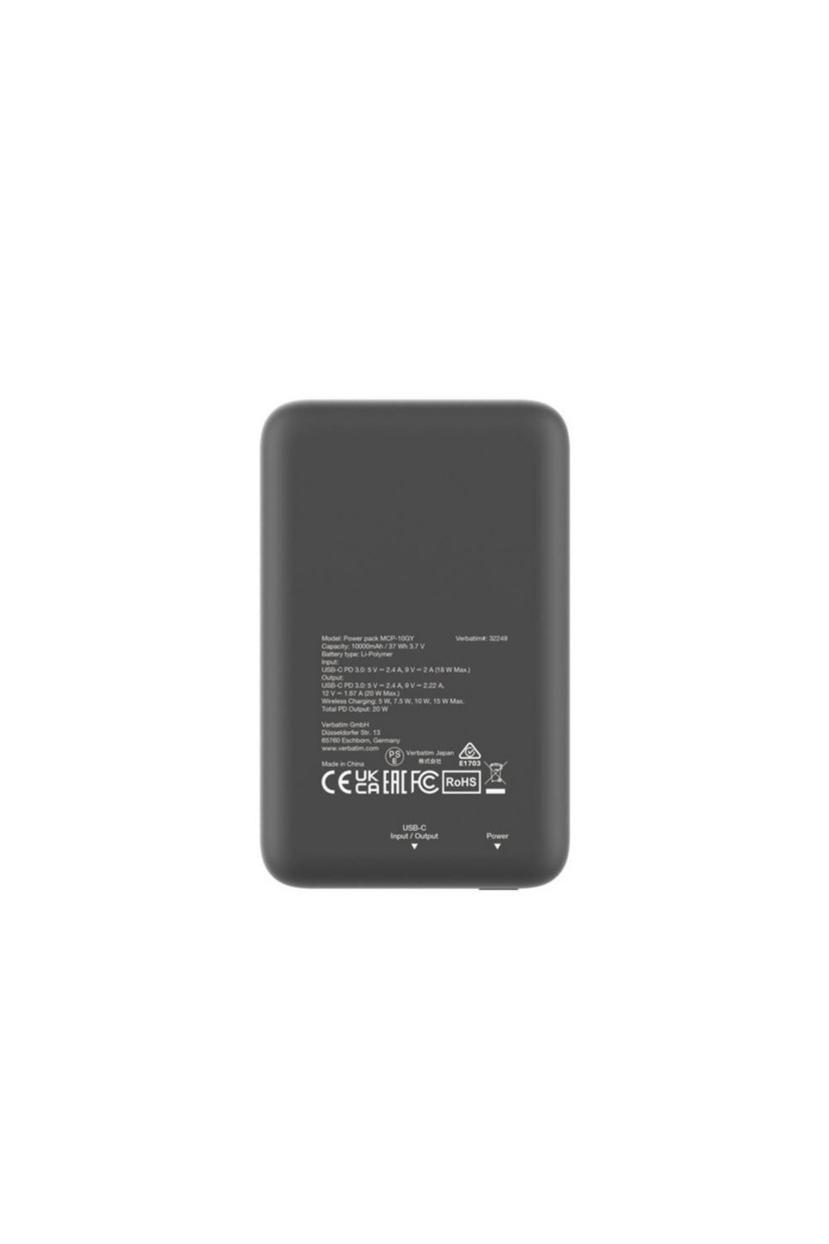 پاوربانک بی سیم مغناطیسی MCP 10GY 10000MAH USB C 15W خاکستری اورجینال Verbatim