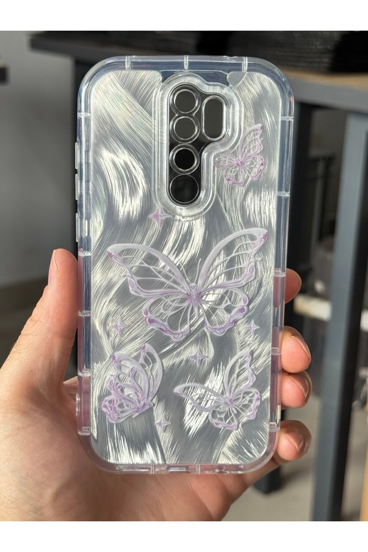 کاور و قاب شیائومی REDMI NOTE 8 PRO CASE قابل جابجایی دوربین محافظ براق هولوگرام الگوی پروانه ضربه گیر فیبکس Fibaks