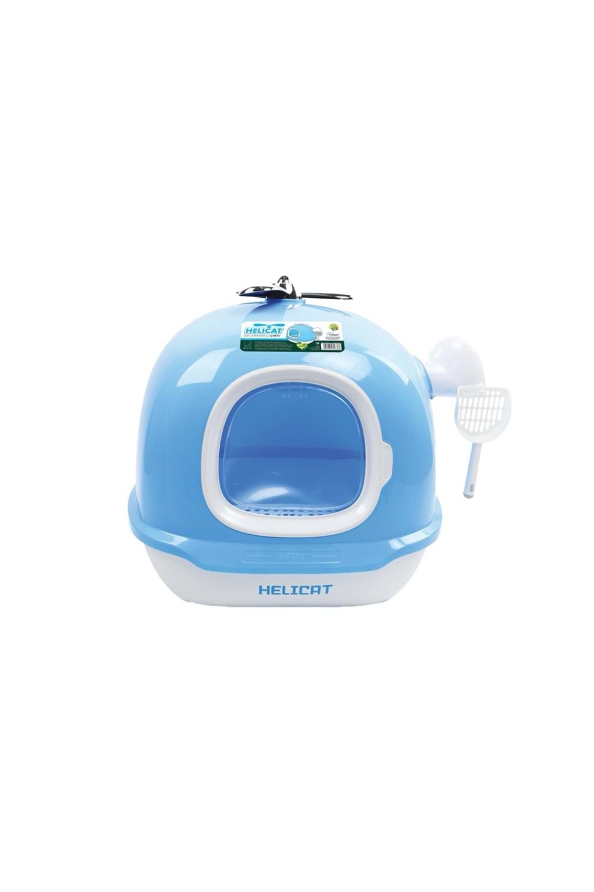 توالت سرپوشیده گربه ام‌پتس M-PETS HELICAT، آبی/سفید، مدل HC-BW آبی و سفید
