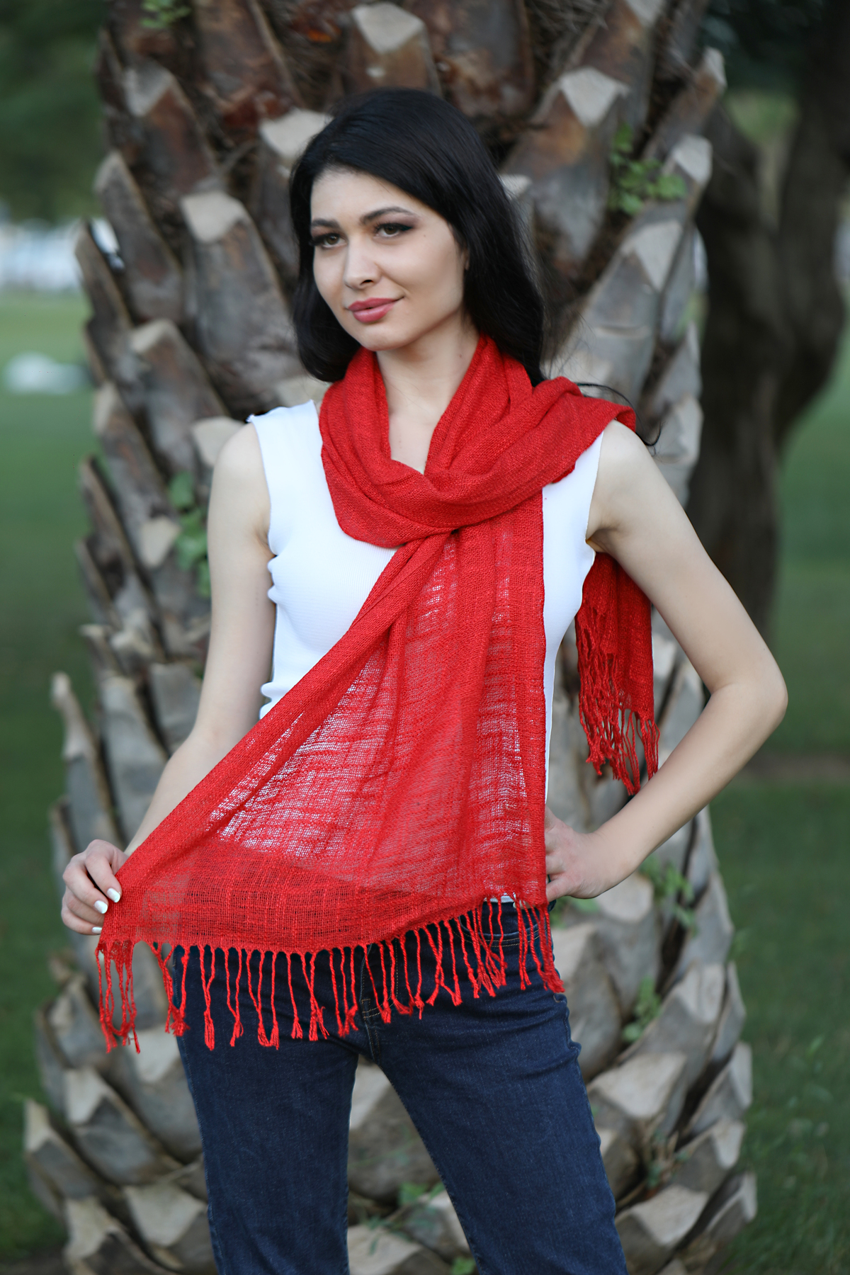 شال کتانی قرمز میستیک Mystic مدل MS-273