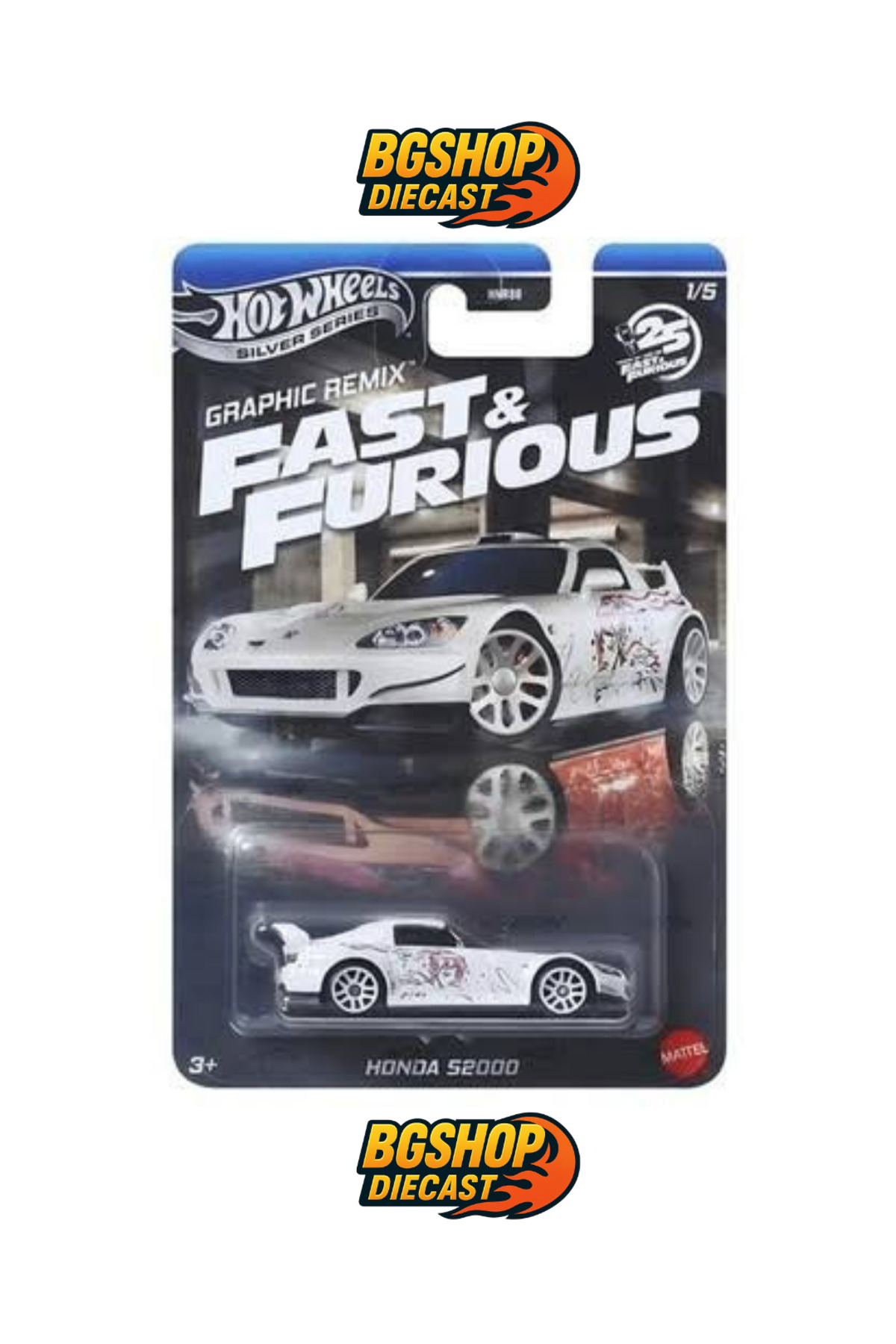 ماشین اسباب بازی ریمیکس گرافیکی FAST & FURIOUS 25TH ANNIVERSARY هوندا S2000 مدل سری ویژه HOT WHEELS