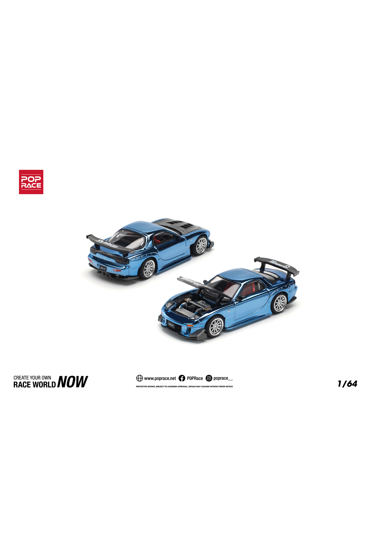 مدل خودرو 64 مزدا RX7 RE AMEMIYA WIDEBODY BLUE CHROME از ترکیه pop race 1
