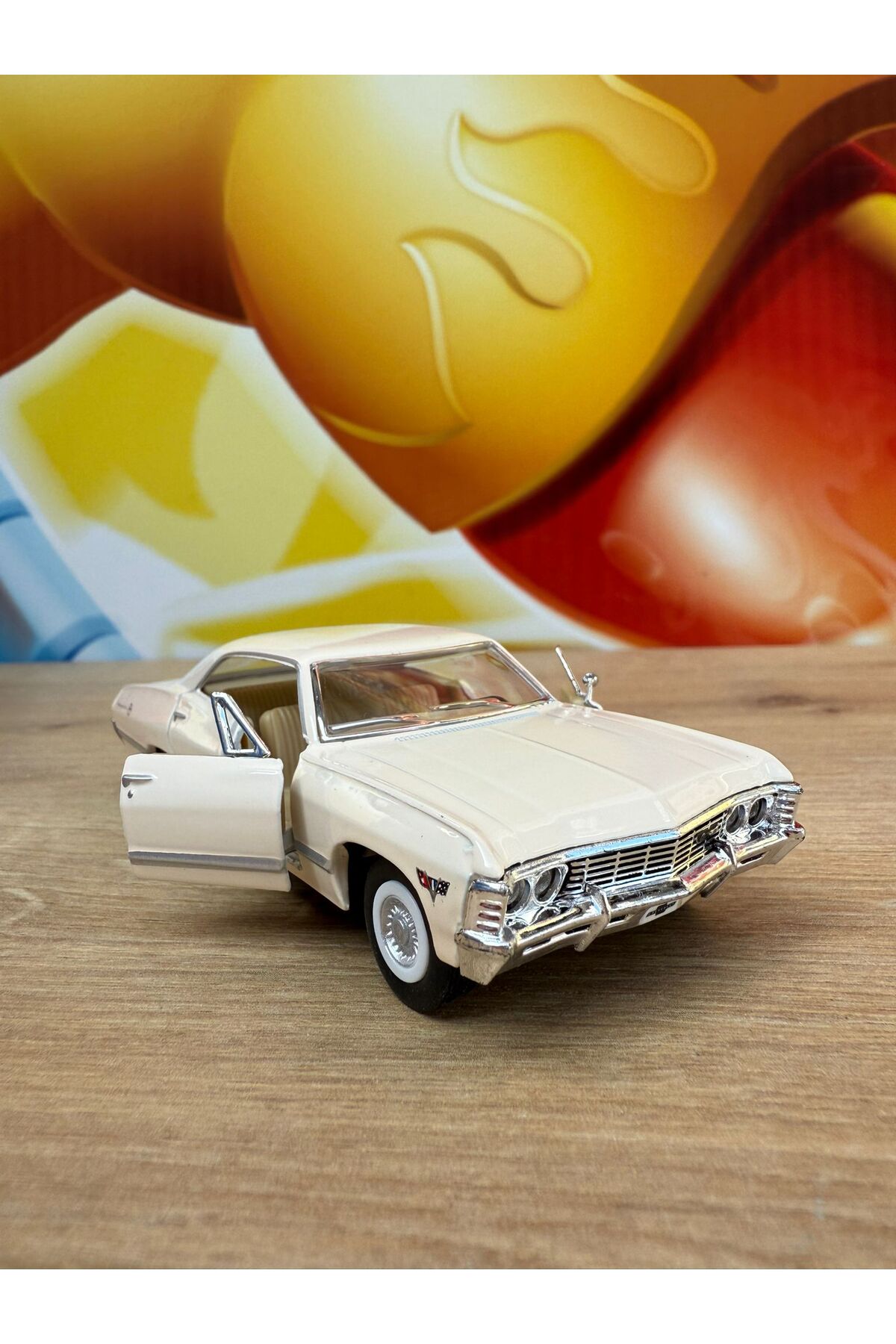 مدل خودرو PULL DROP 1967 CHEVROLET IMPALA CREAM DIECAST CAR OPENING DOORS CHEVY MODEL اورجینال scntoys
