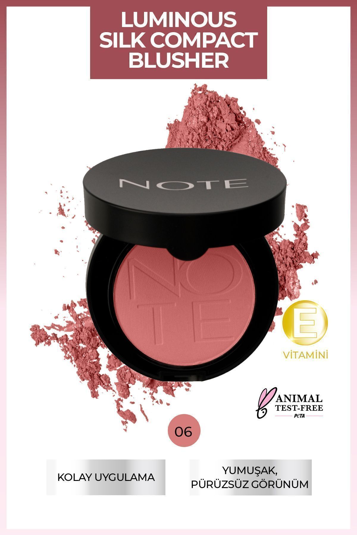 رژگونه پودری لوکس و درخشان با رنگ صورتی شنی مناسب برای همه نوت کازمتیکس Note Cosmetics