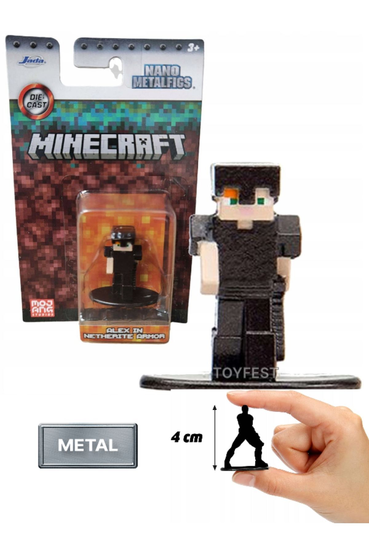اسباب بازی های فیگور شخصیت JADA NANO METALFICS MINECRAFT METAL CASTING DIE CAST MINI FIGUR ALEX IN NETHERITE ARMOR 4 سانتی متر TOYFEST