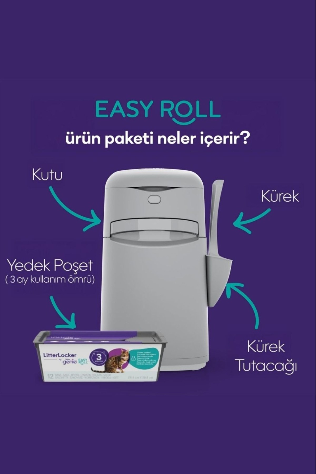 سطل زباله خاک گربه لیتر جینی Litter Genie نسل جدید Ultra، خاکستری، همراه کیسه یدک هدیه