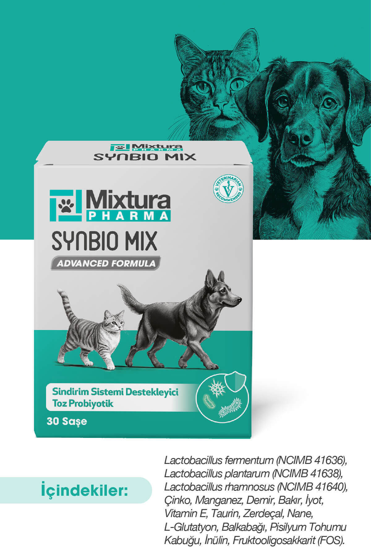 پودر مکمل پروبیوتیک گربه و سگ میکستورا فارما Mixtura Pharma Synbio Mix MT4000