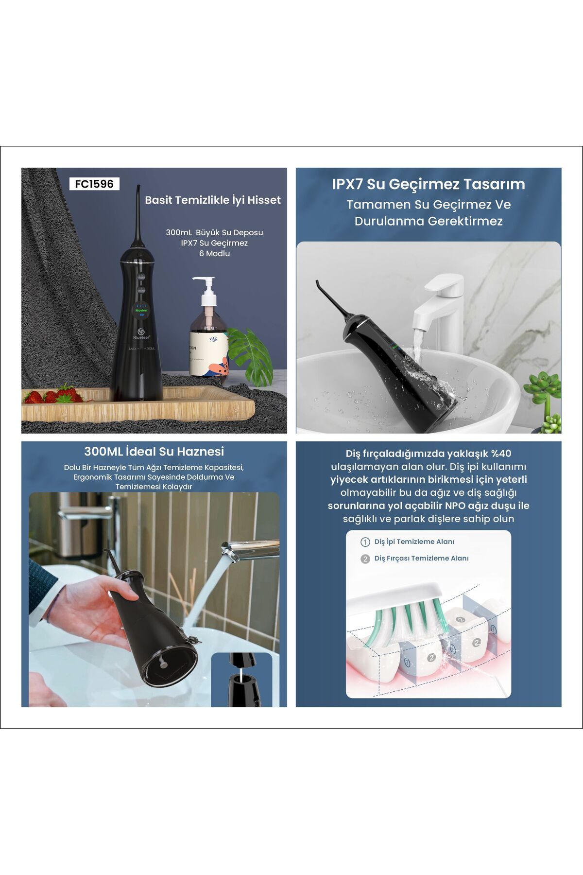 مسواک شارژی تمیز کردن کامل دهان NICEFEEL FC1596 قابل حمل شارژ ماساژ داده شده بریس پروتز CARE PROFESSIONAL اورجینال NPO