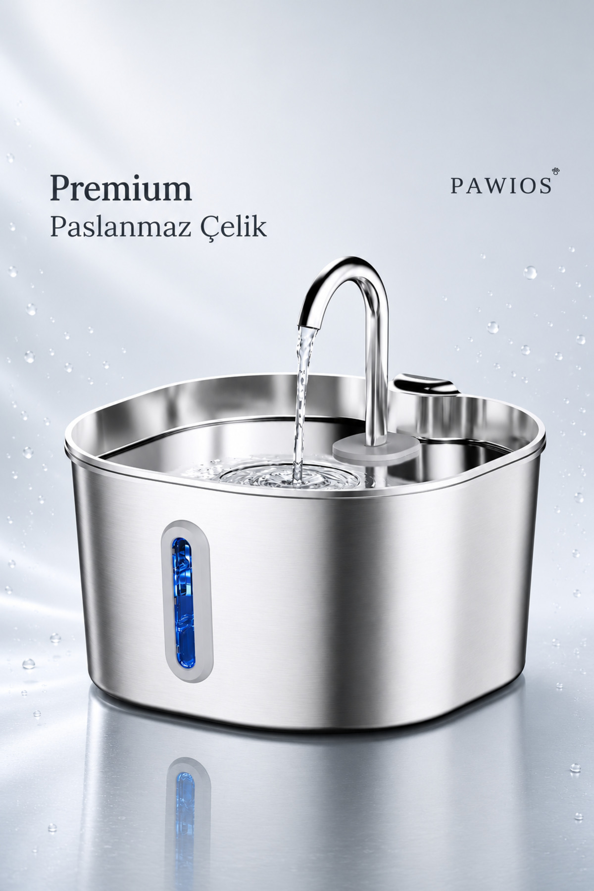 آبخوری فواره‌ای استیل سگ و گربه پاویوس PAWIOS، ظرفیت ۲٫۲ لیتر، مدل S15-A 2.2 L