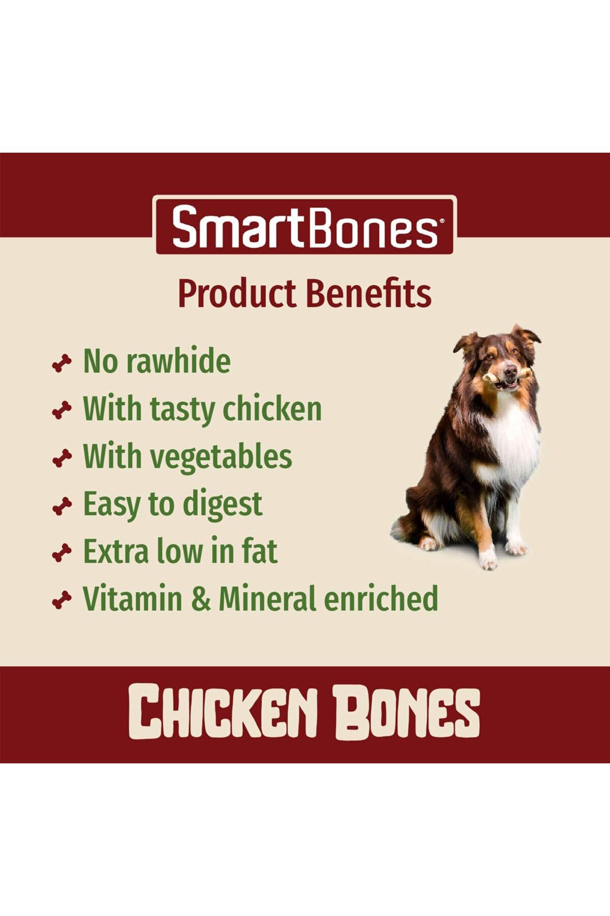 تشویقی استخوانی سگ اسمارت‌بونز SmartBones 8in1، طعم مرغ، متوسط، ۲ عددی، ۱۵۸ گرم