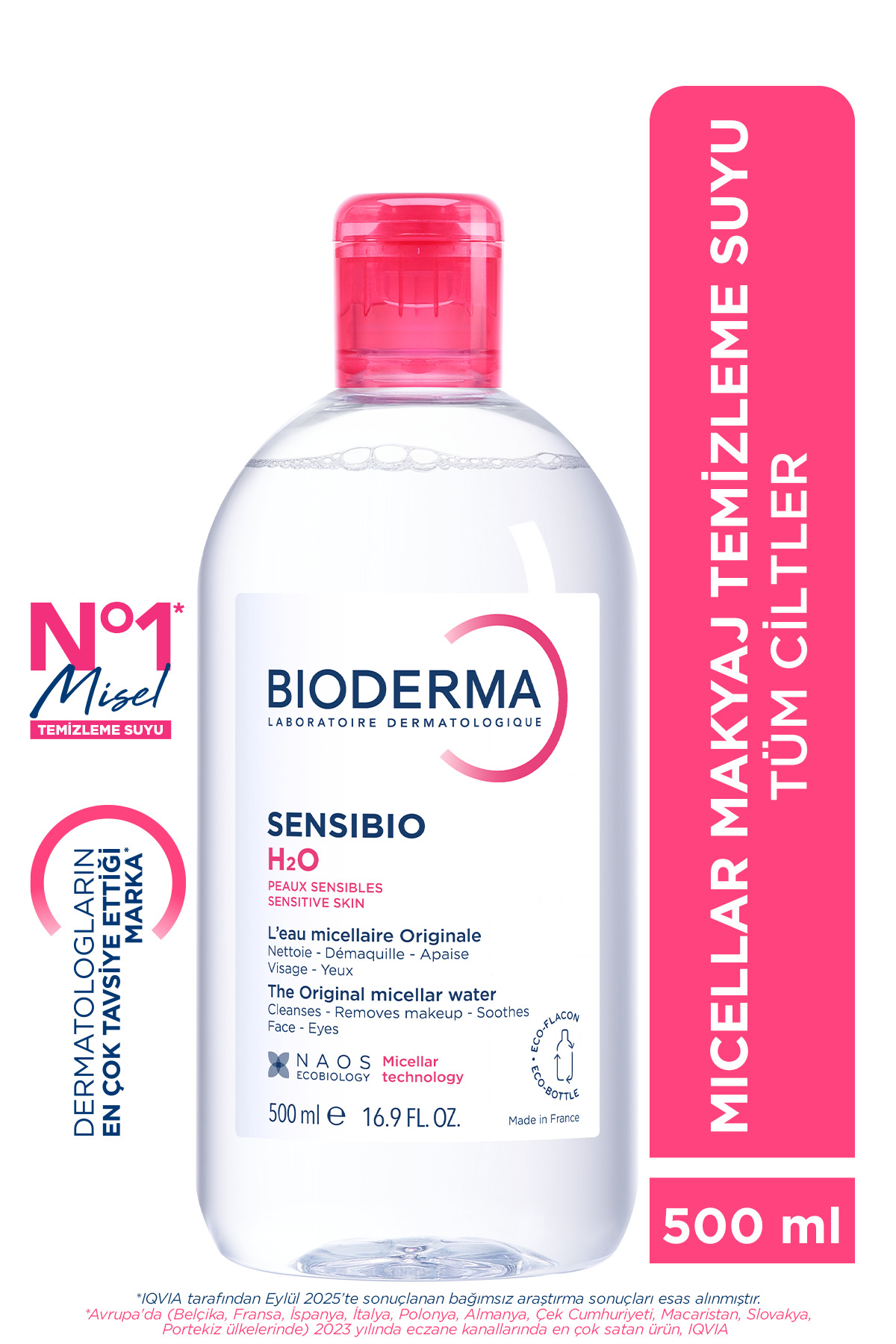 محلول پاک کننده آرایش پوست خشک تا نرمال با حجم 500 میل بایودرما Bioderma