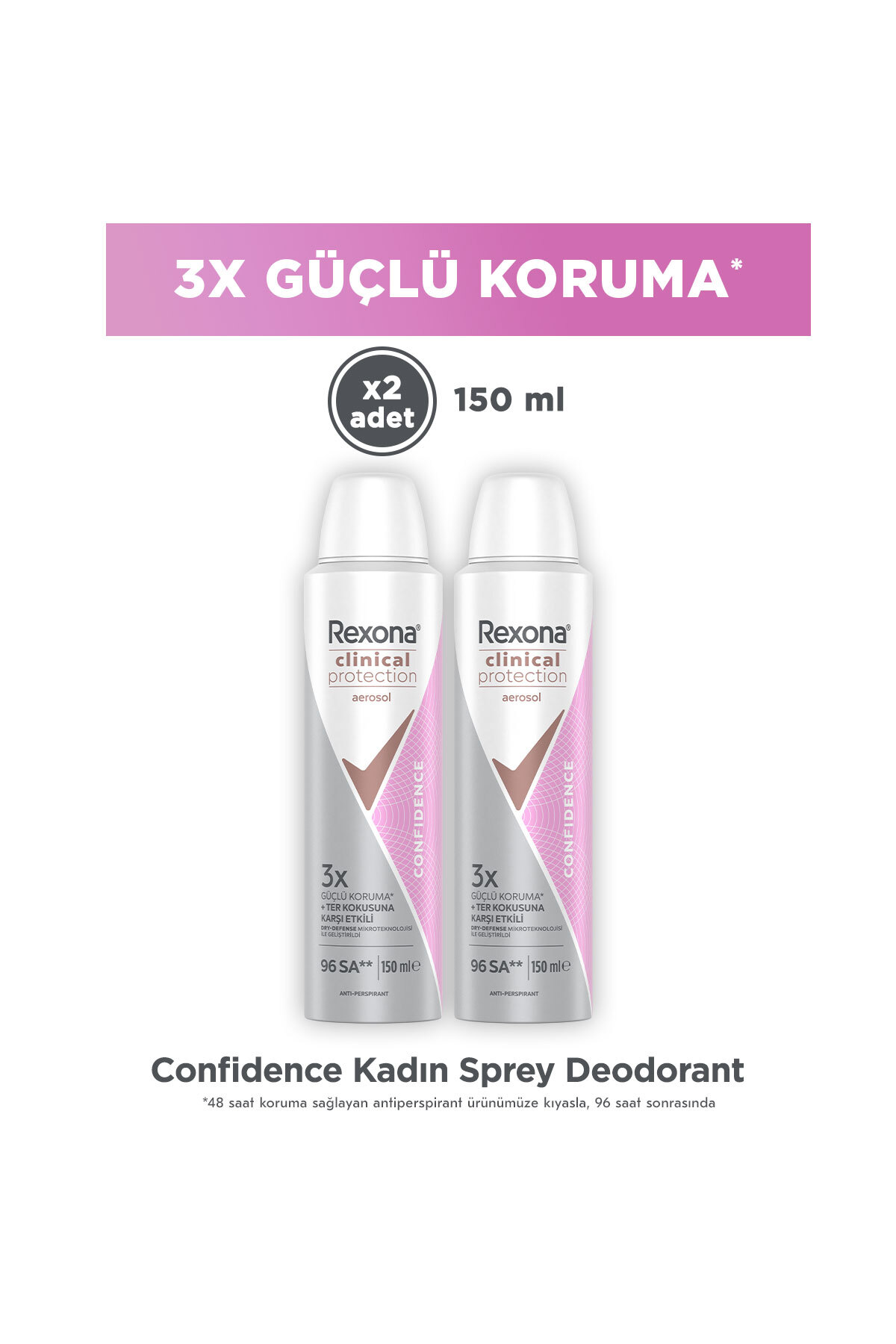 Rexona ضدعرق اسپری زنانه محافظت کلینیکال اعتماد 96 ساعته 150 میلی لیتر X2