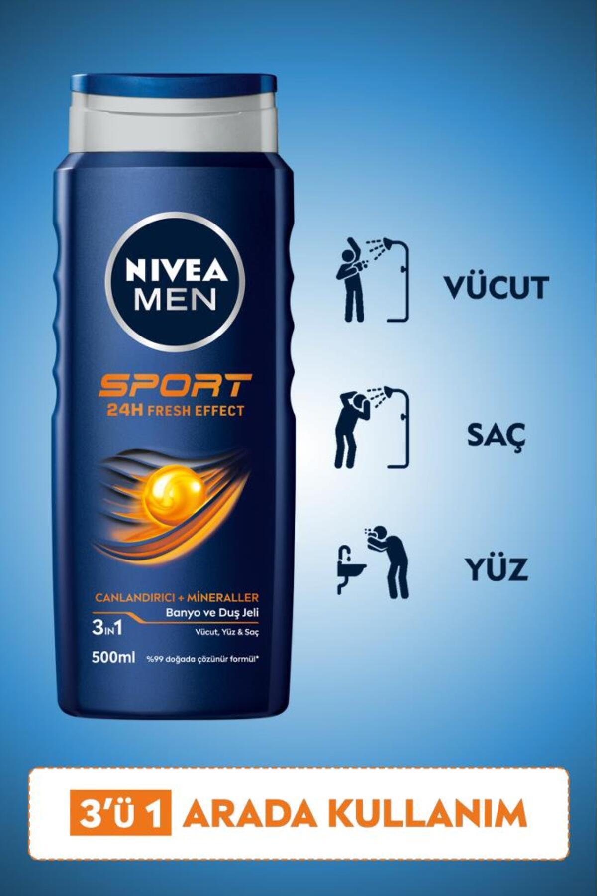 NIVEA شامپو و ژل حمام مردانه با رایحه ورزشی 24 ساعته