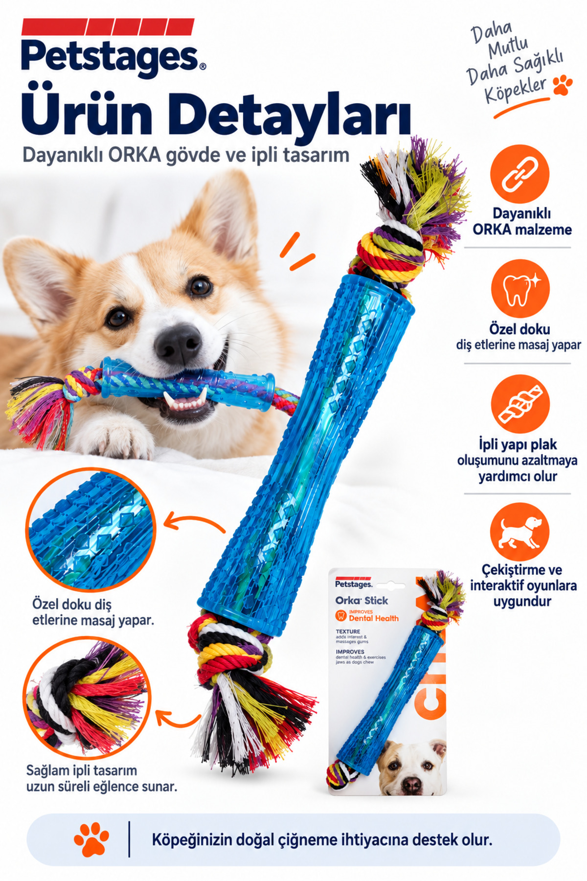 اسباب‌بازی جویدنی سگ پت‌استیجز PetStages Orka Stick، مدل KO.59044، آبی