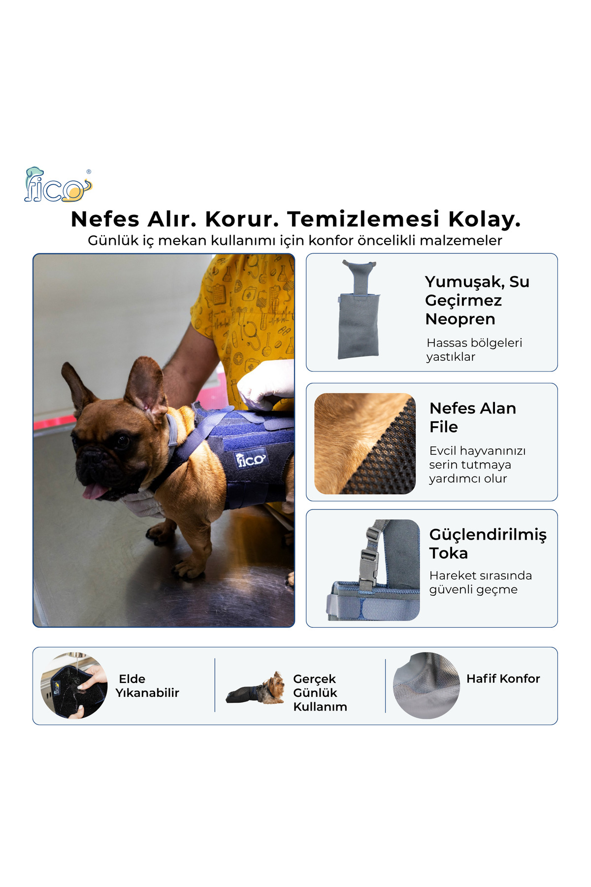کیسه کشیدنی محافظ بدن سگ‌های دچار فلج، سرمه‌ای، فیکو پتس Fico pets
