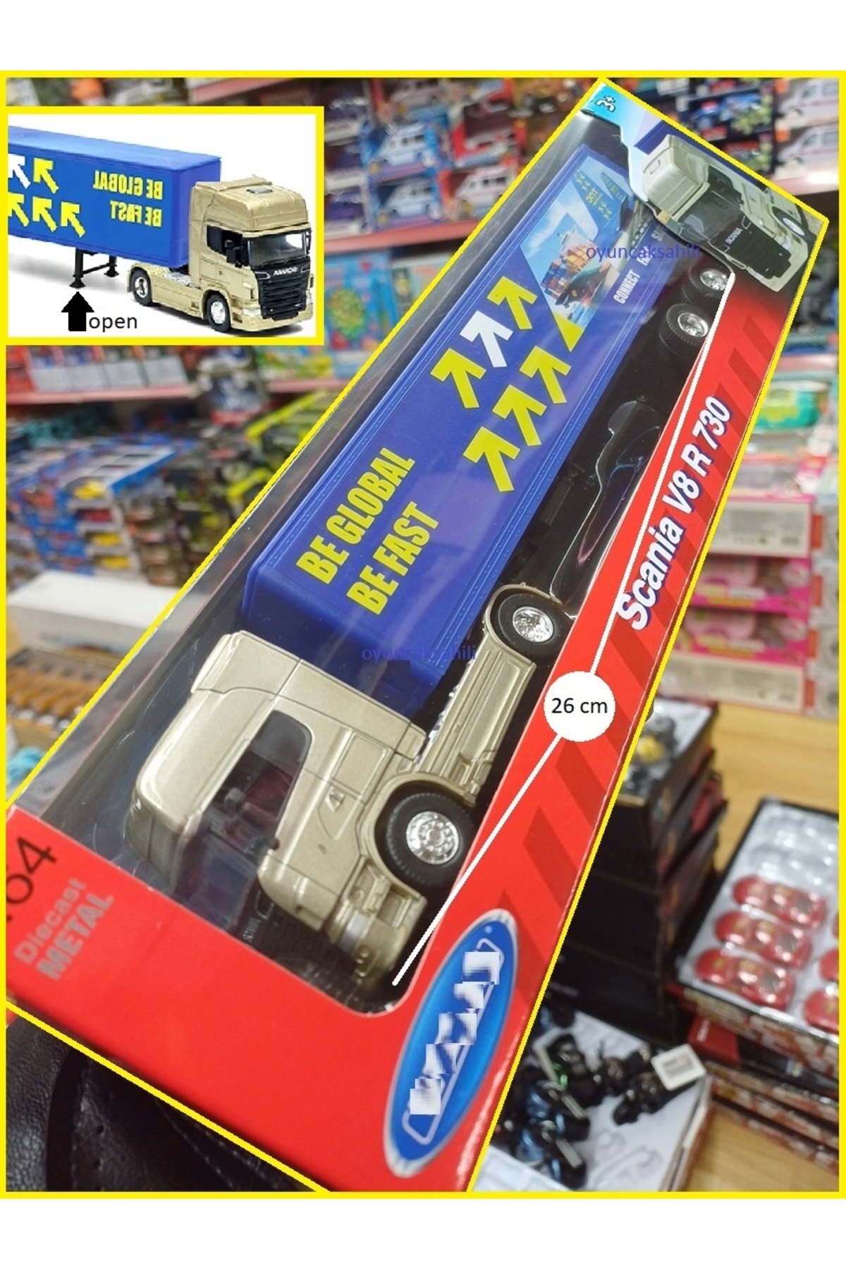 مدل خودرو SCANIA METAL DIECAST TIR V8 R730 کانتینر حامل اصلی 1.64 SCALE حمل و نقل جهانی از ترکیه OYUNCAKSAHİLİ