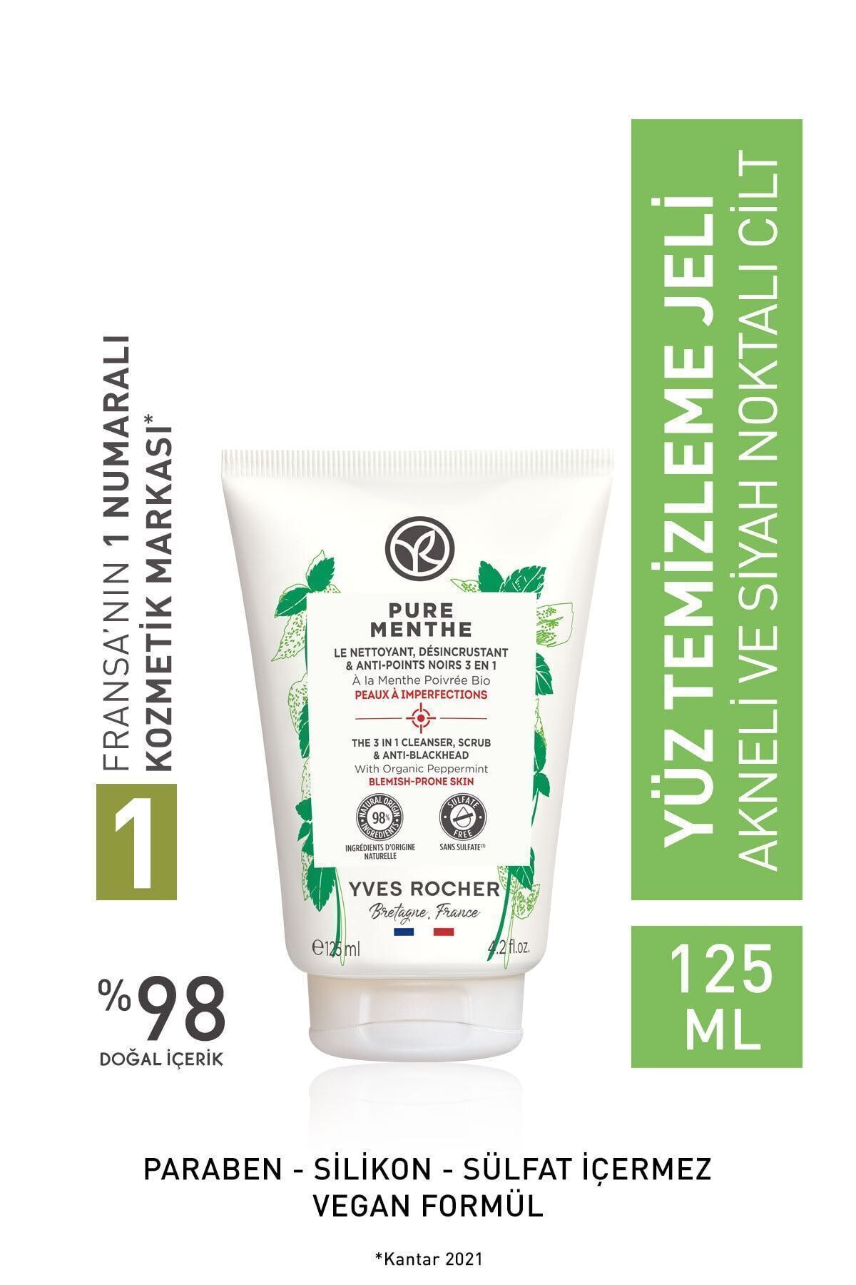 Yves Rocher پاک کننده صورت موثر پیلینگ منته خالص ژل شستشوی صورت 125 میلی لیتر