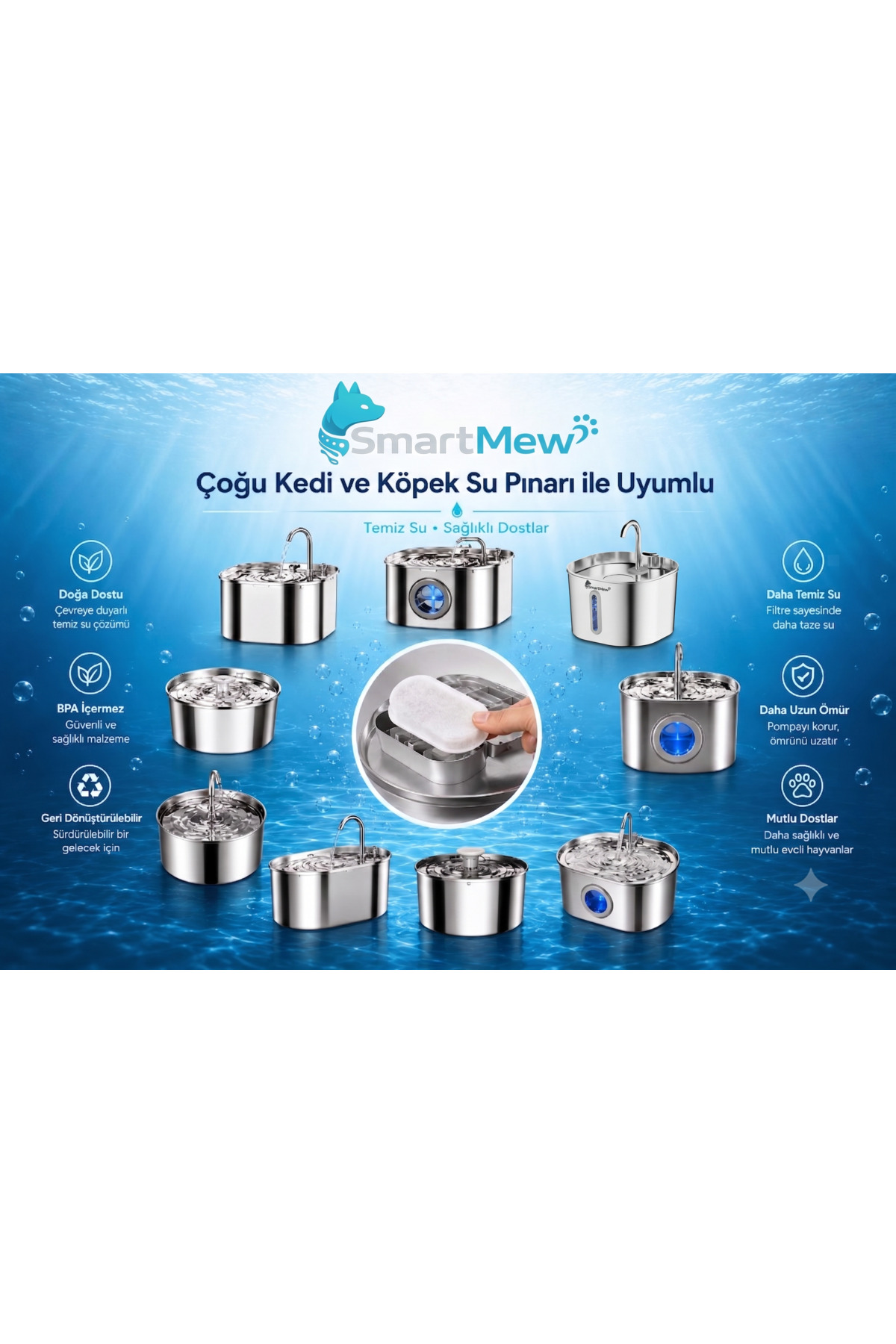 فیلتر یدکی کربن فعال آبخوری استیل اسمارت‌میو SmartMew، بسته ۸ عددی