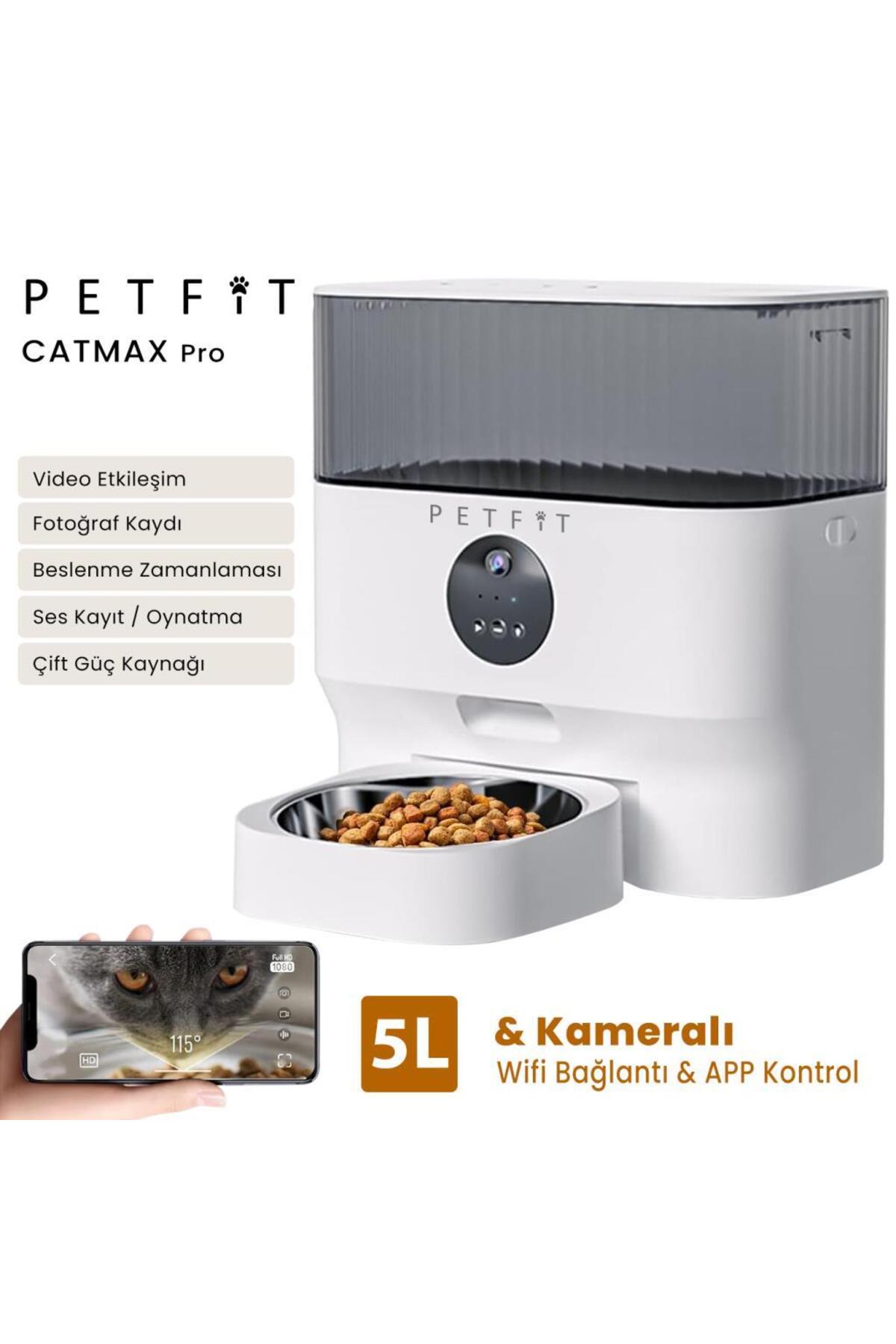 ظرف غذادهی خودکار هوشمند پت‌فیت Petfit CatMax Pro، ۵ لیتری، Wi-Fi و دوربین‌دار برای گربه و سگ