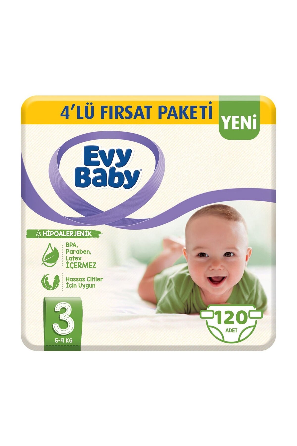 پوشک بچه سایز 3 میدی 4 بسته فرصتی 120 عددی جدید اورجینال Evy Baby