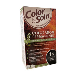 رنگ موی گیاهی کالر سوئن Color Soin مدل 1N مشکی، با فیکساتیو ۶۰ میلی‌لیتری و بالم ۱۵ میلی‌لیتری
