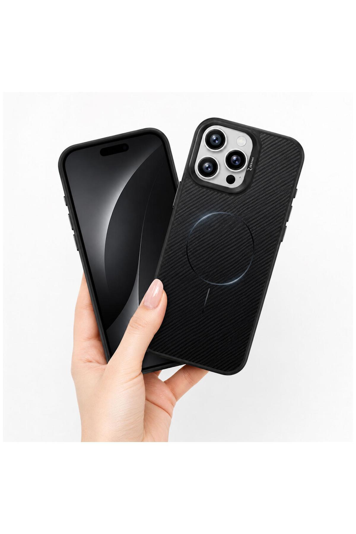 کاور و قاب APPLE IPHONE 16 PRO COMPATIBLE CASE NEOFIBER SILICONE شارژ بی سیم محصول جعبه ای مشکی اورجینال Zebana
