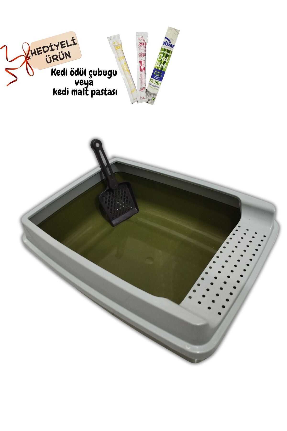 توالت گربه الک‌دار بزرگ و هدیه‌دار، خاکی، آلباتروس استور Albatros Store