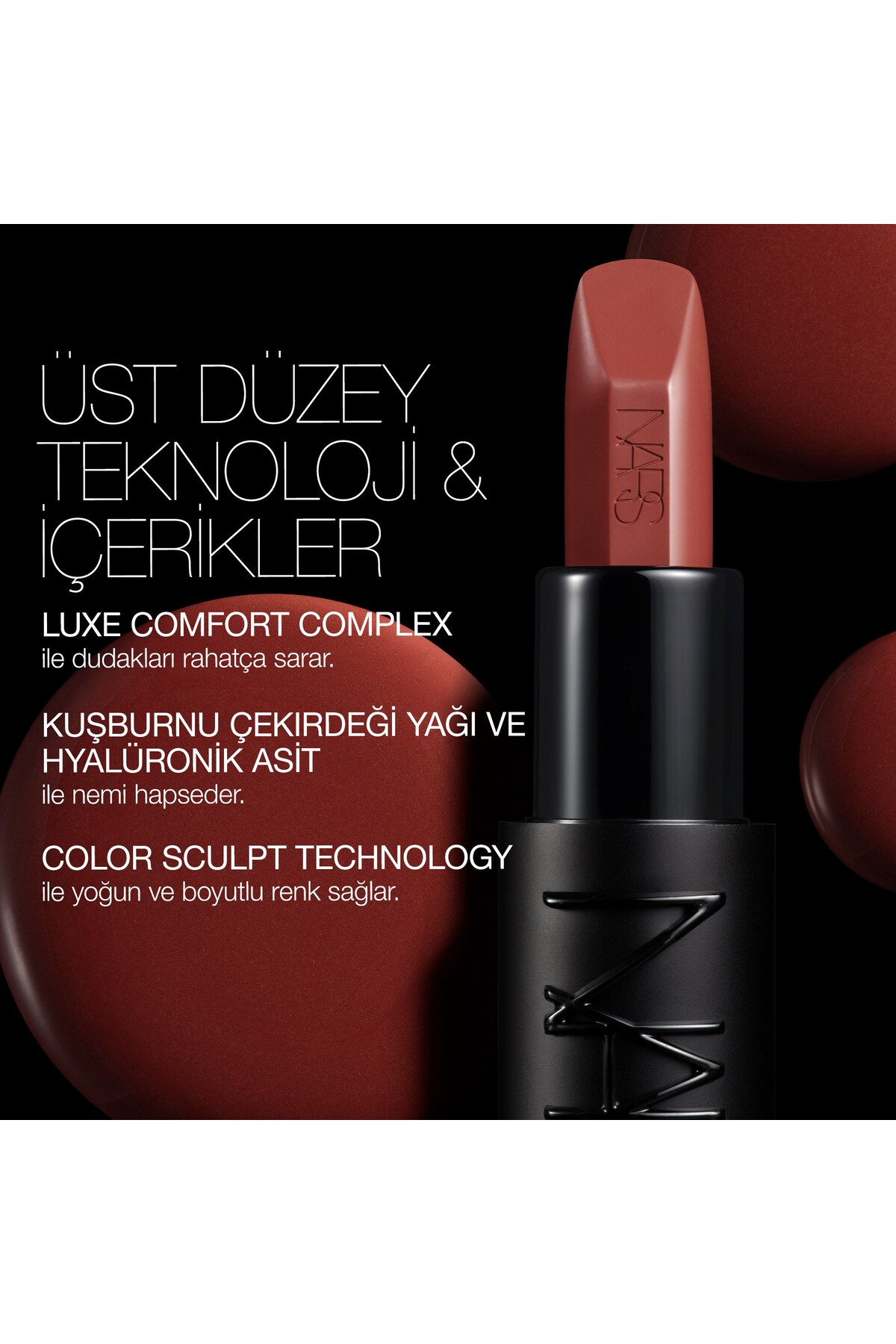 رژ لب لیست صریح SATEN LISTENCE NIGHT HYALURONIC ACID 3.8 گرم Nars