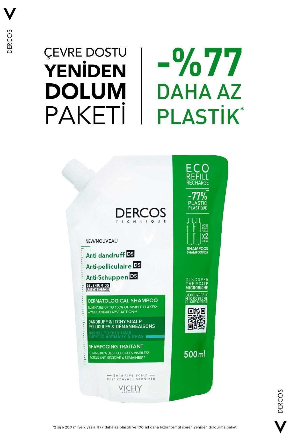 شامپو ضد شوره سر Anti-Dandruff Dercos موهای معمولی و چرب 500میل ویشی Vichy